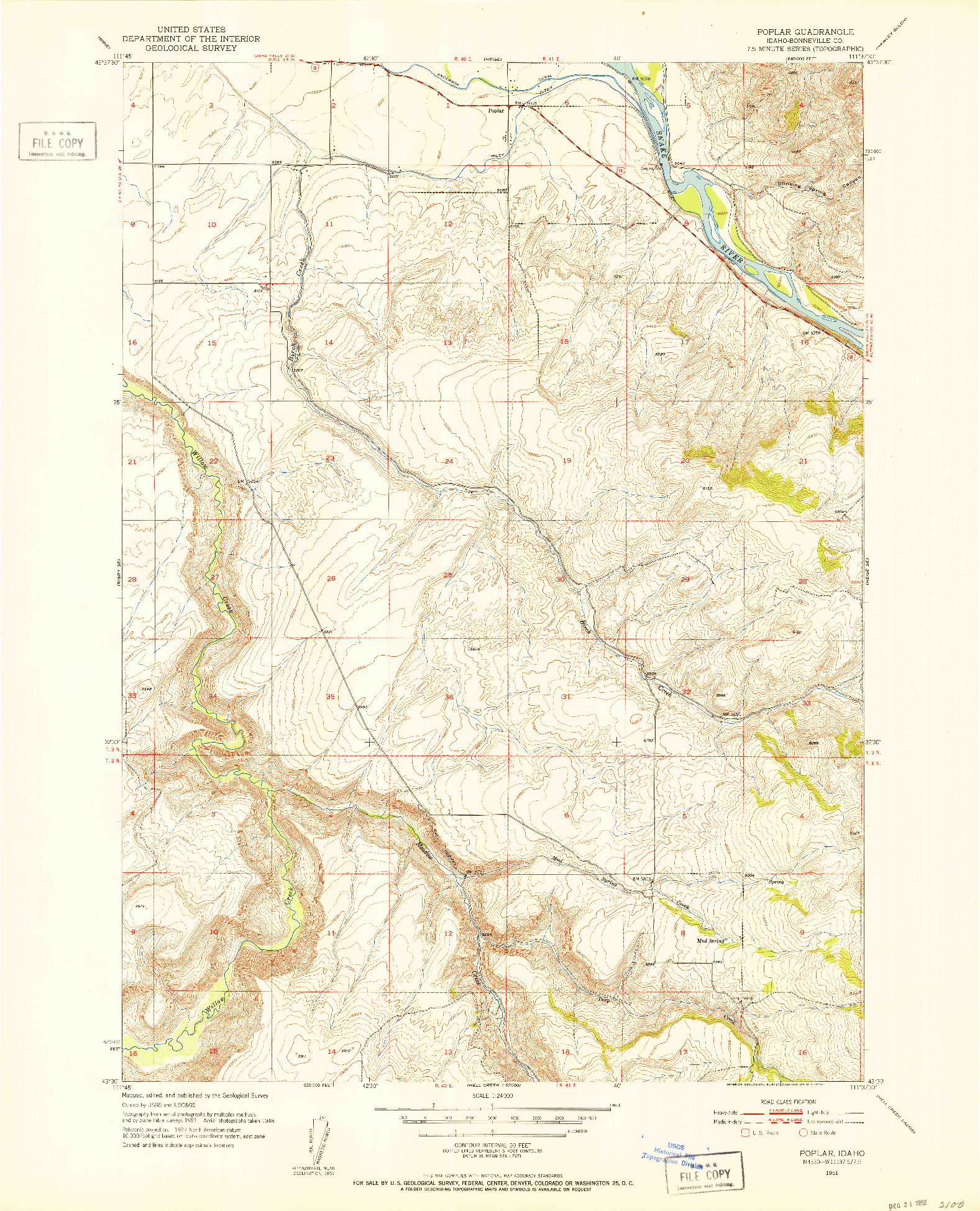 USGS 1:24000-SCALE QUADRANGLE FOR POPLAR, ID 1951