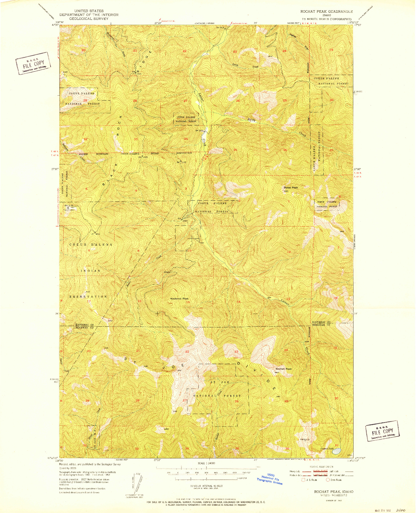USGS 1:24000-SCALE QUADRANGLE FOR ROCHAT PEAK, ID 1952
