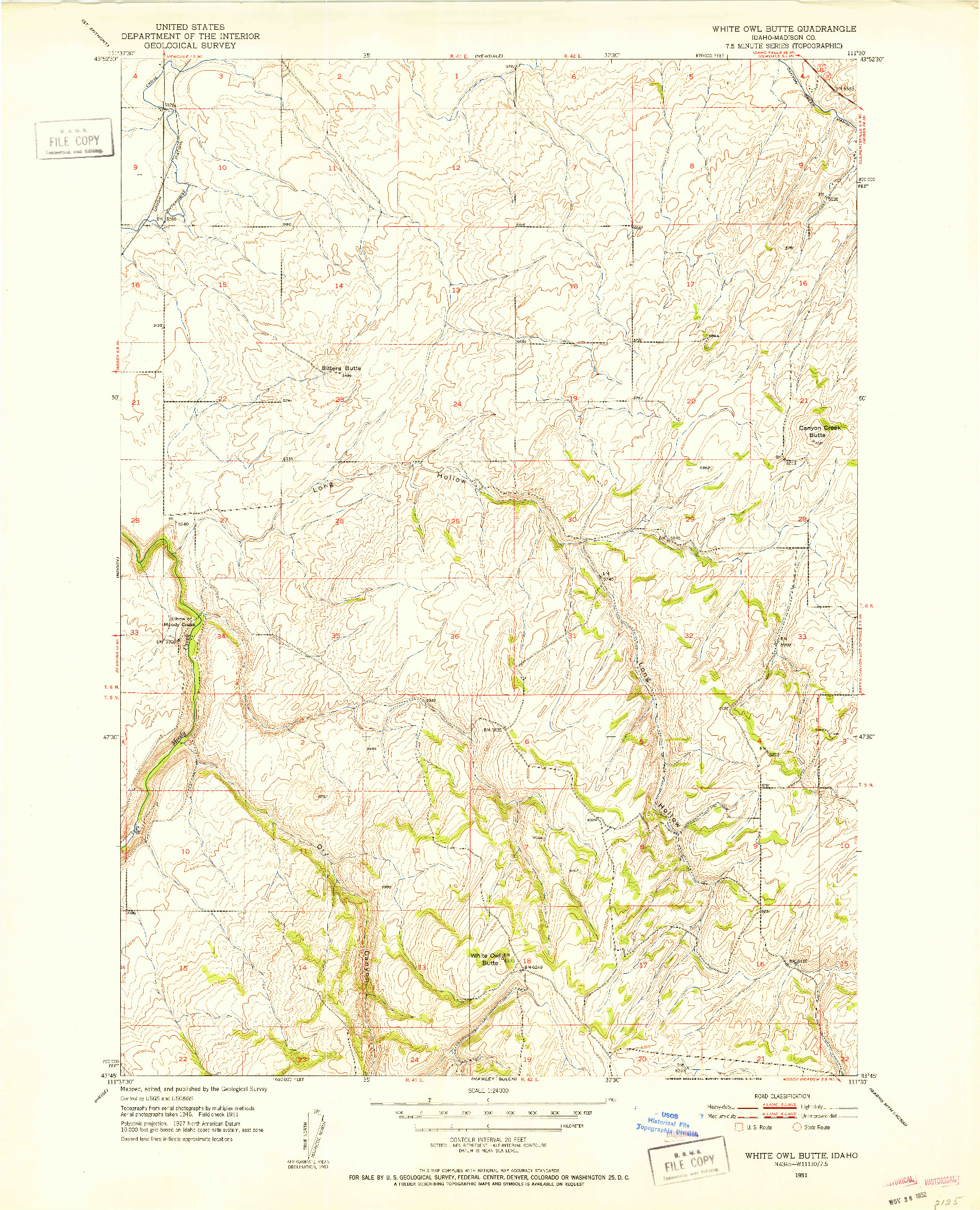 USGS 1:24000-SCALE QUADRANGLE FOR WHITE OWL BUTTE, ID 1951