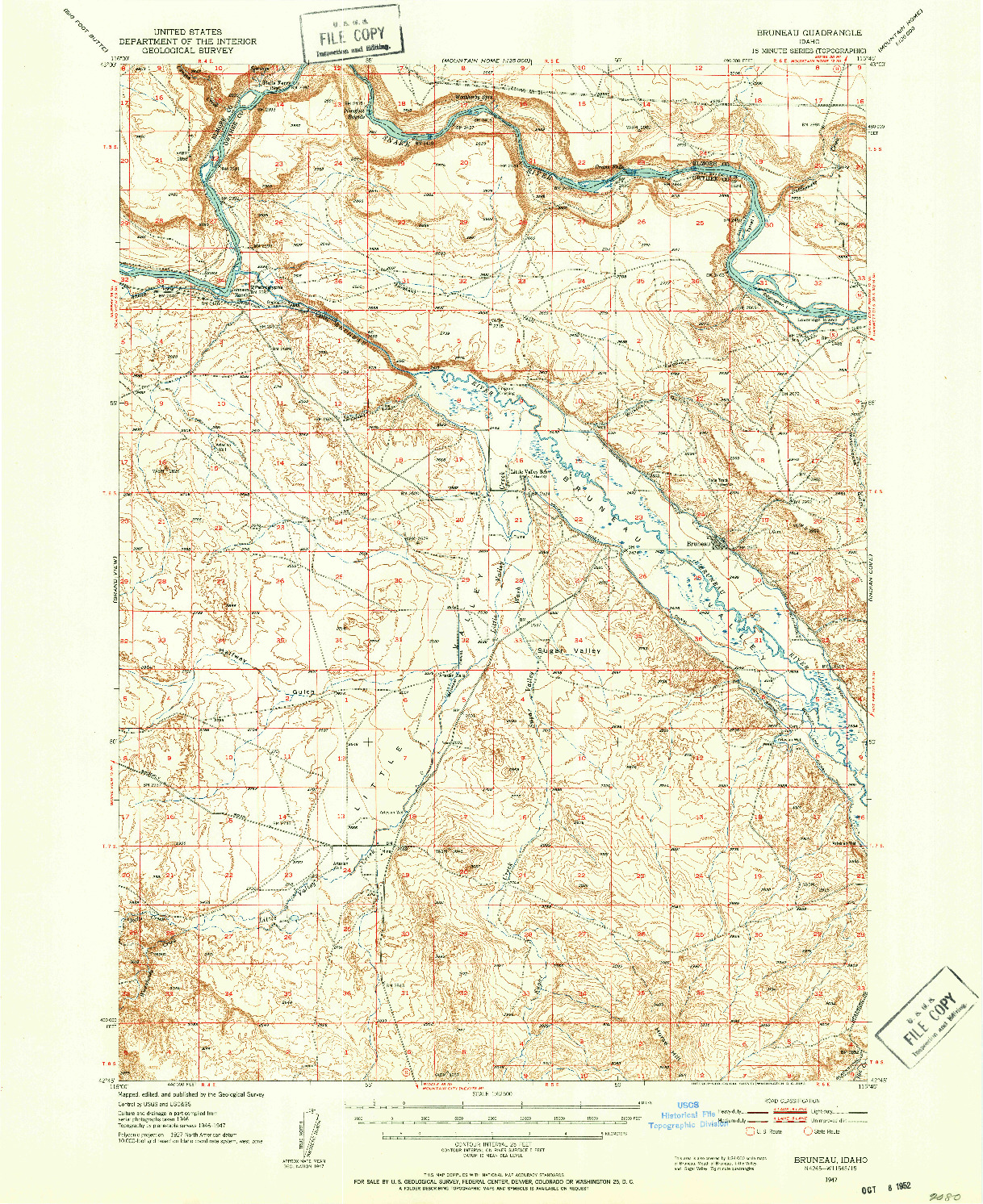 USGS 1:62500-SCALE QUADRANGLE FOR BRUNEAU, ID 1947