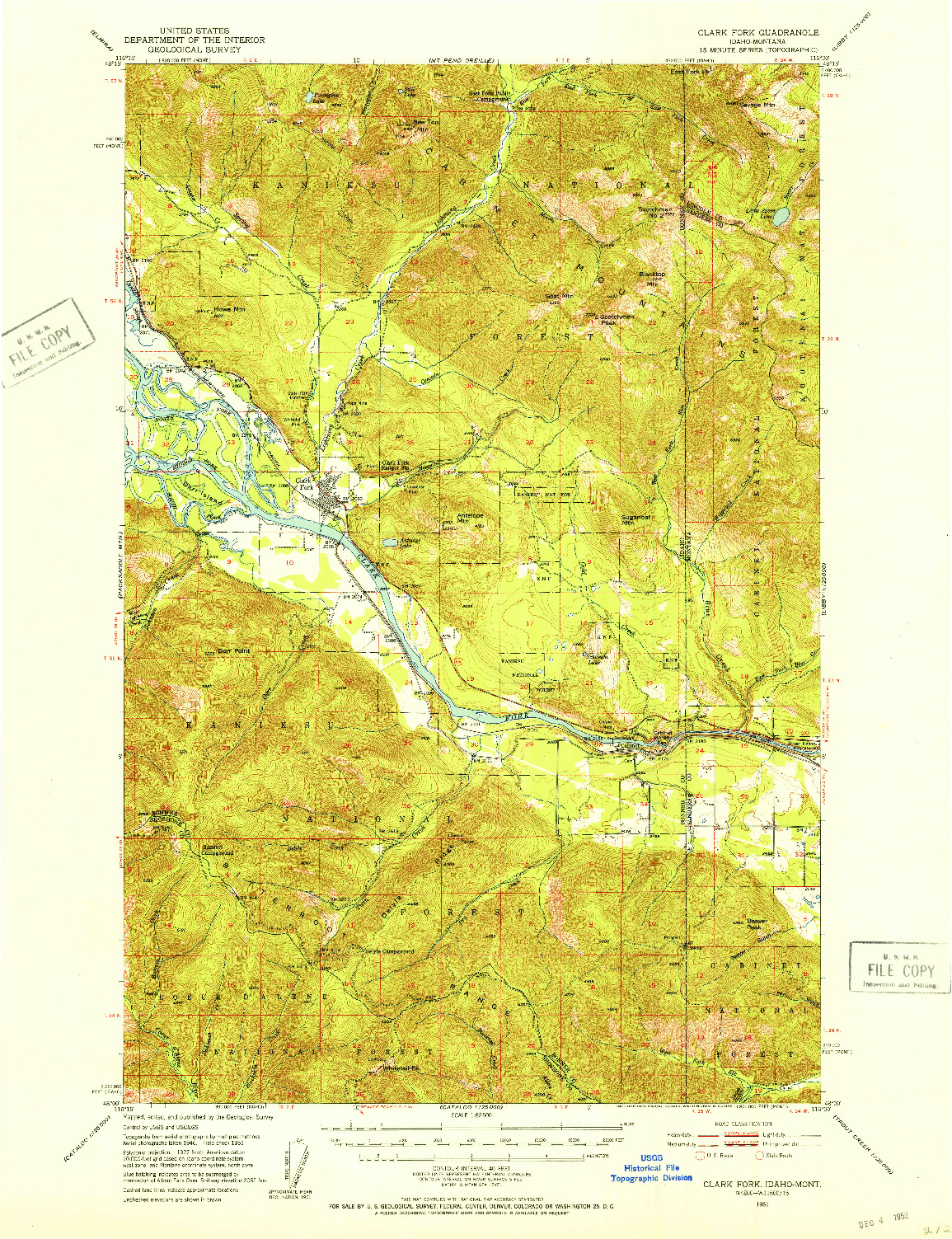 USGS 1:62500-SCALE QUADRANGLE FOR CLARK FORK, ID 1951