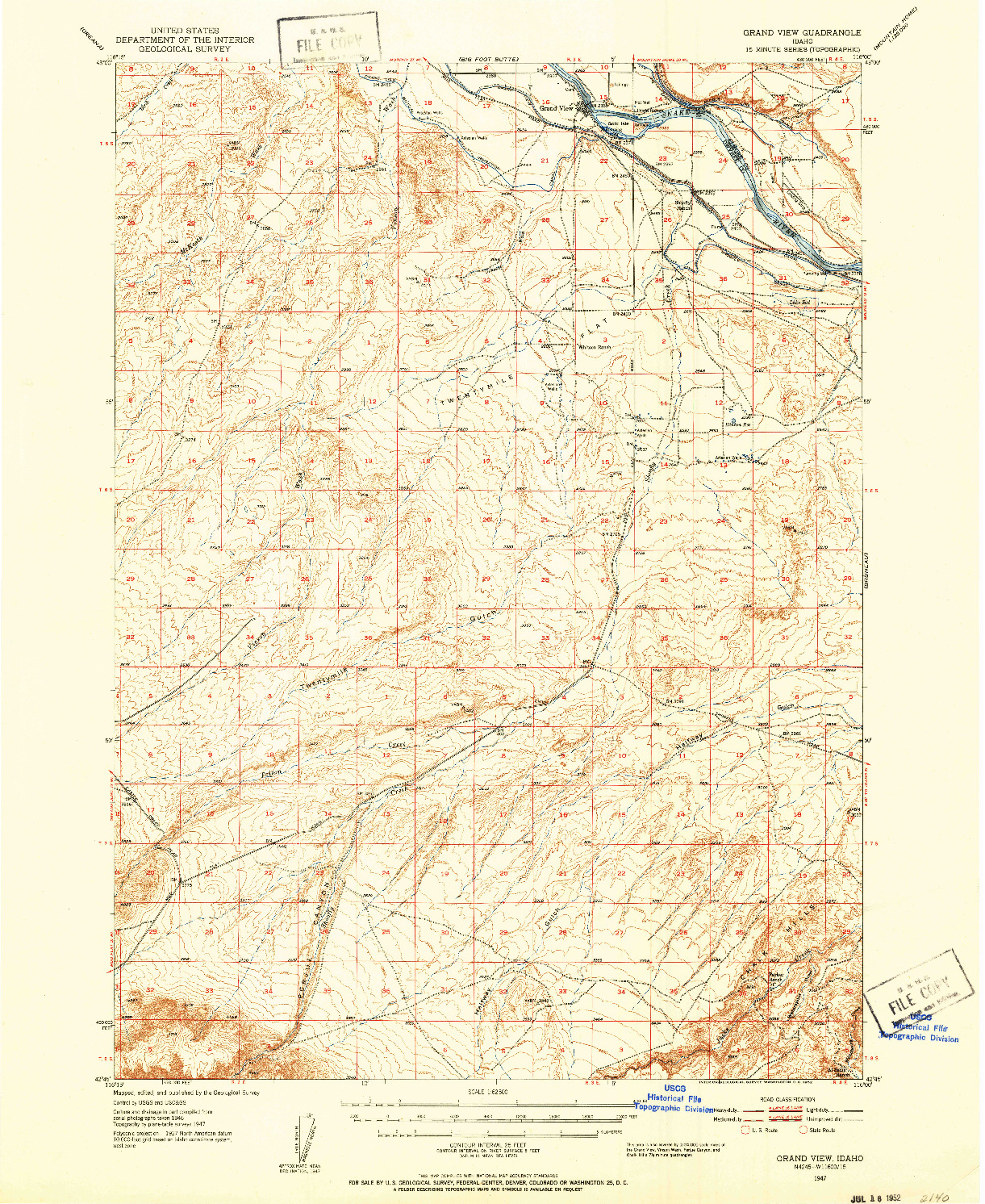 USGS 1:62500-SCALE QUADRANGLE FOR GRAND VIEW, ID 1947