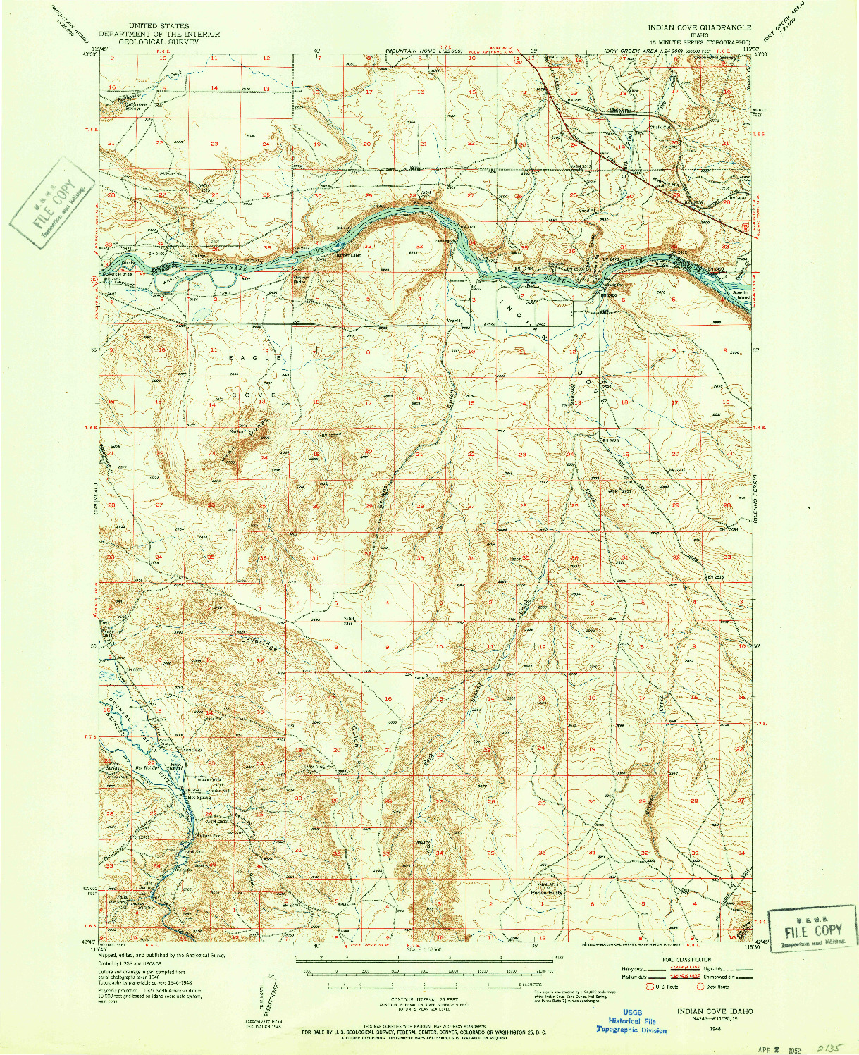 USGS 1:62500-SCALE QUADRANGLE FOR INDIAN COVE, ID 1948