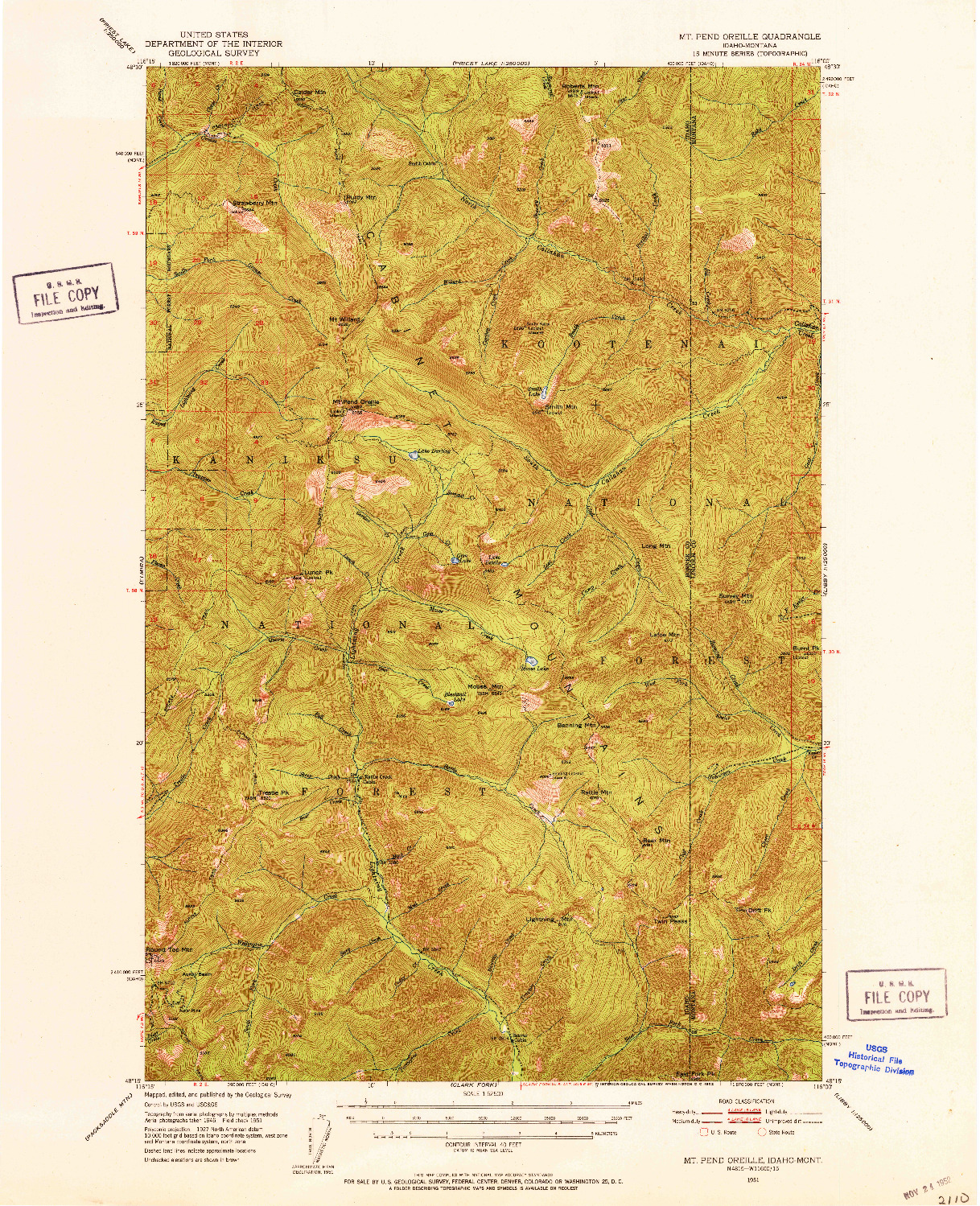 USGS 1:62500-SCALE QUADRANGLE FOR MT PEND OREILLE, ID 1951