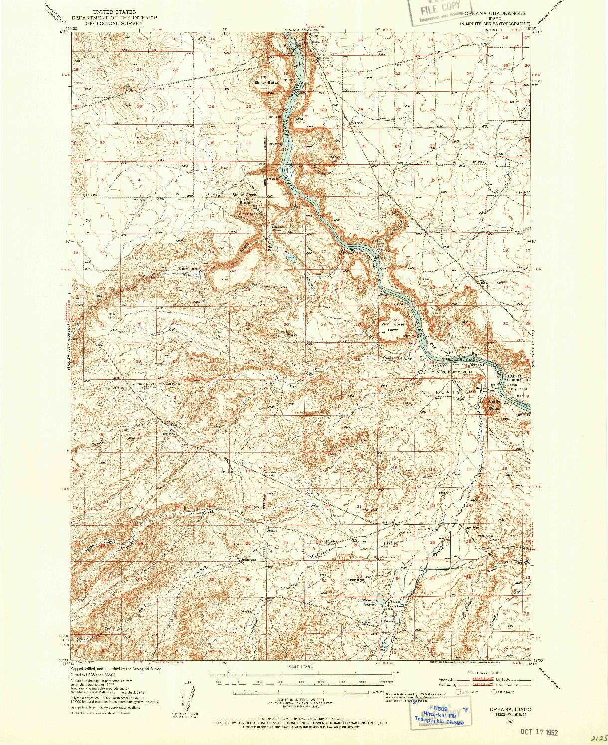 USGS 1:62500-SCALE QUADRANGLE FOR OREANA, ID 1949