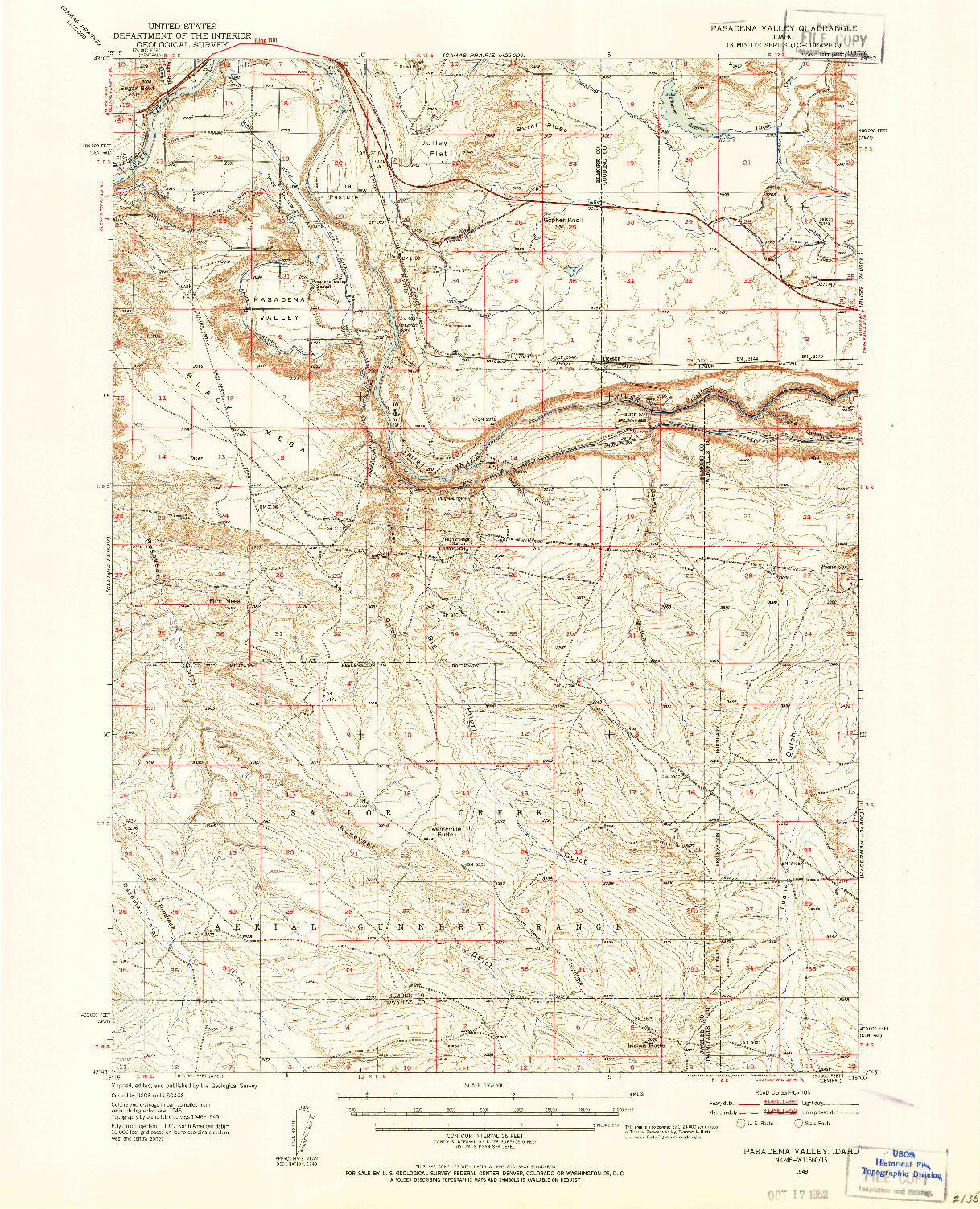 USGS 1:62500-SCALE QUADRANGLE FOR PASADENA VALLEY, ID 1949