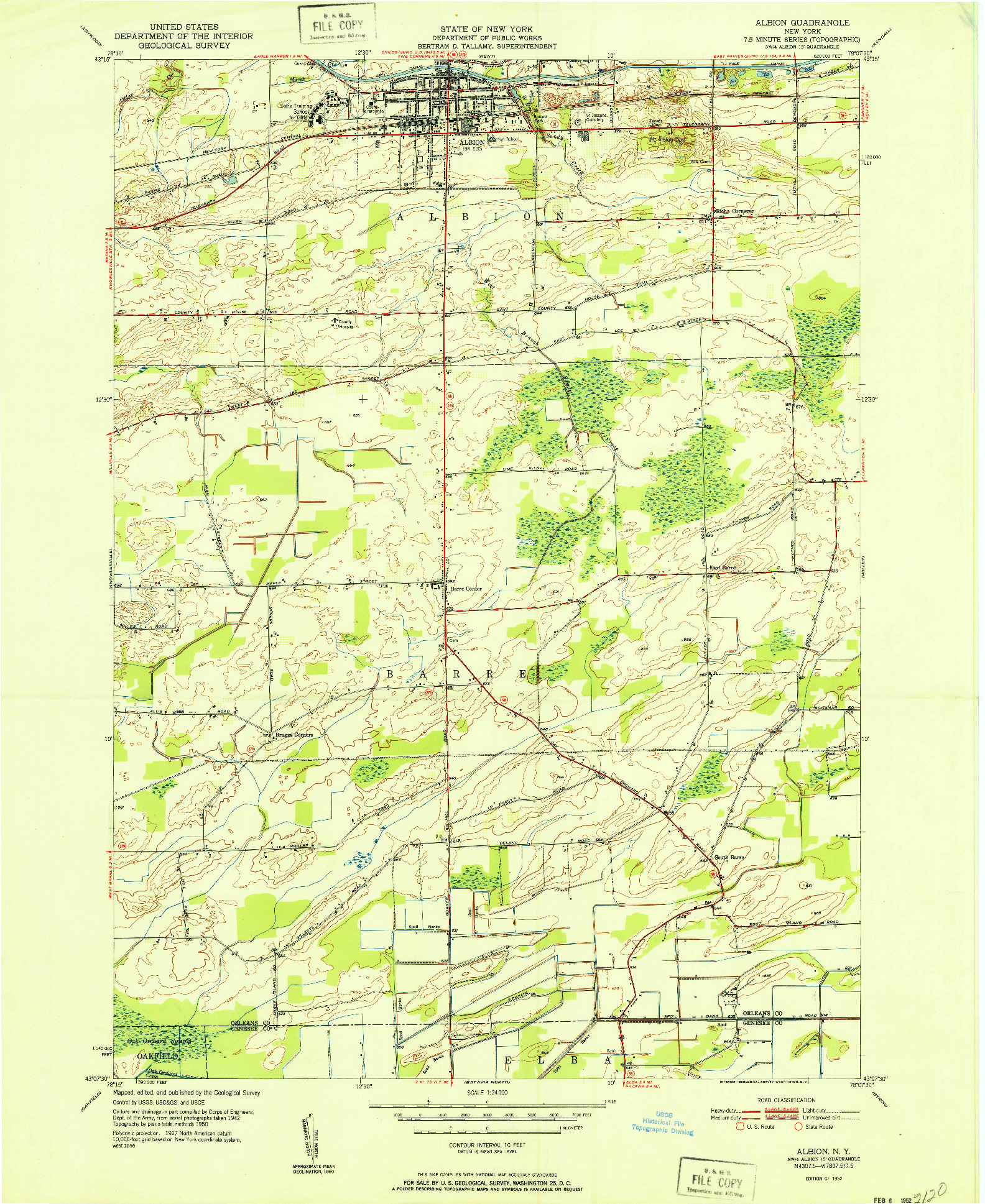 USGS 1:24000-SCALE QUADRANGLE FOR ALBION, NY 1952