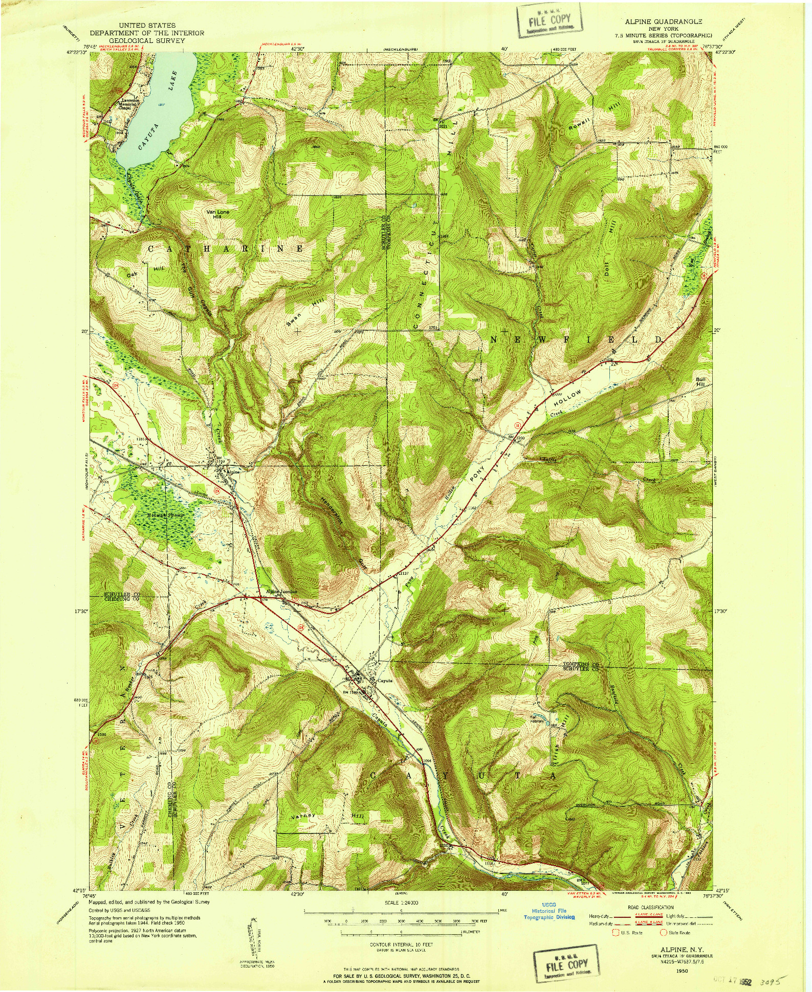USGS 1:24000-SCALE QUADRANGLE FOR ALPINE, NY 1950