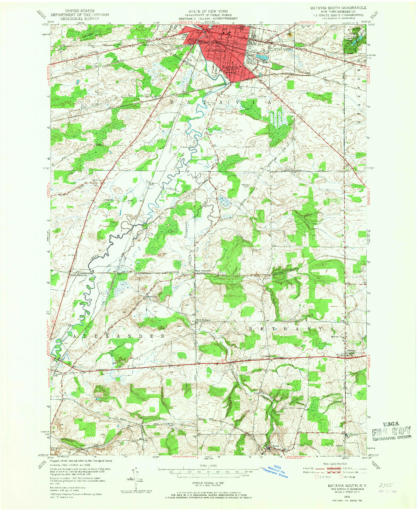 USGS 1:24000-SCALE QUADRANGLE FOR BATAVIA SOUTH, NY 1950
