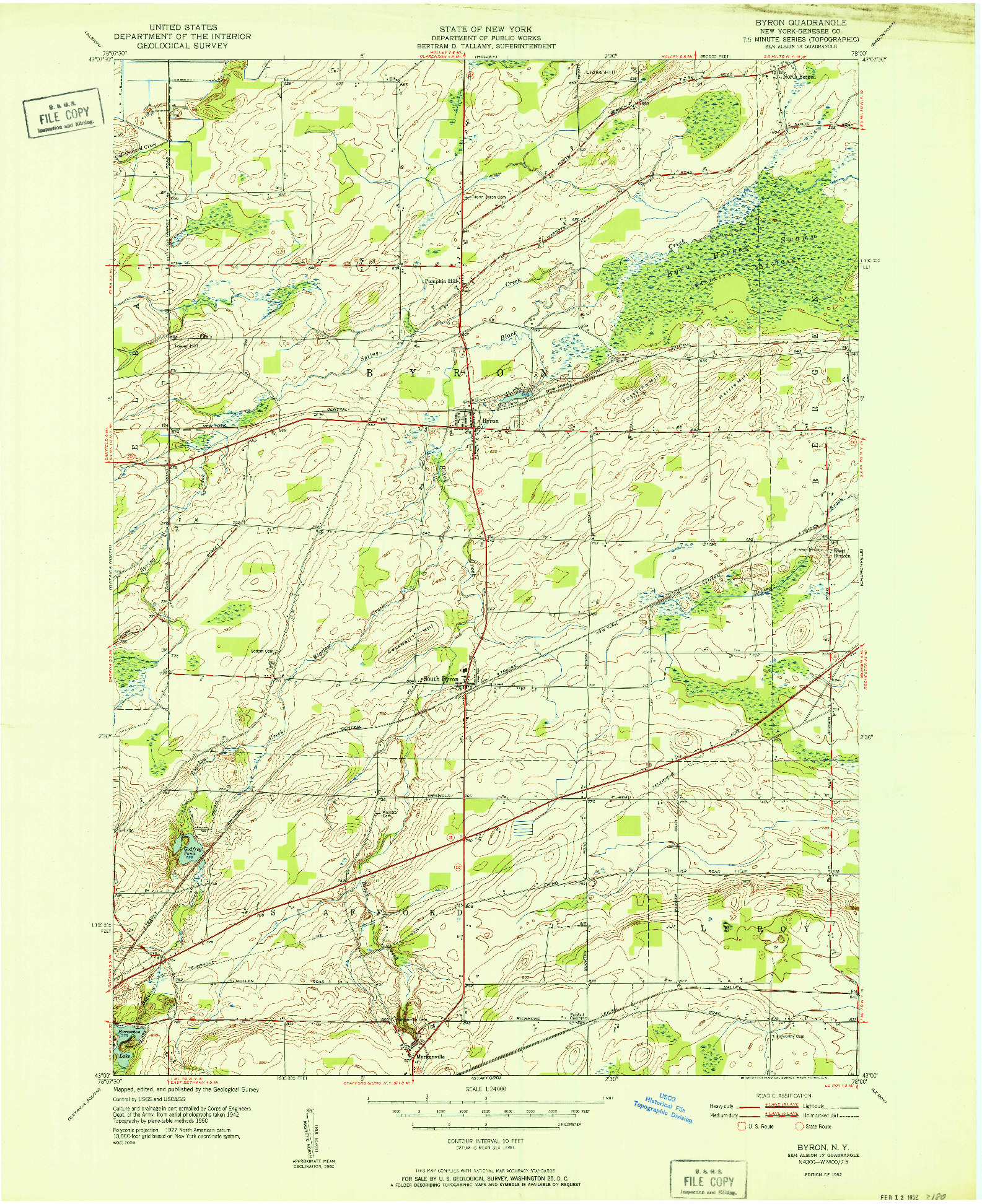 USGS 1:24000-SCALE QUADRANGLE FOR BYRON, NY 1952