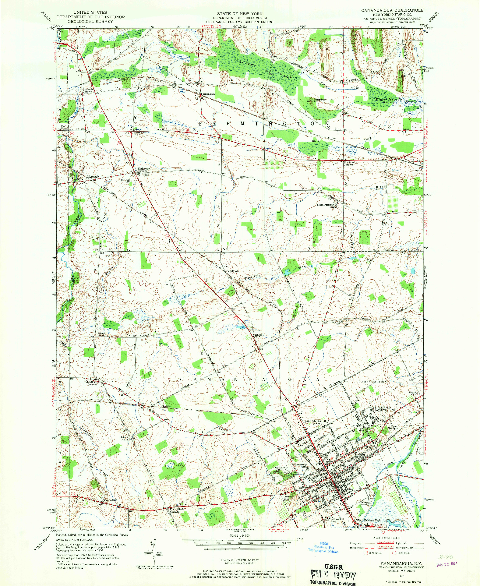USGS 1:24000-SCALE QUADRANGLE FOR CANANDAIGUA, NY 1951