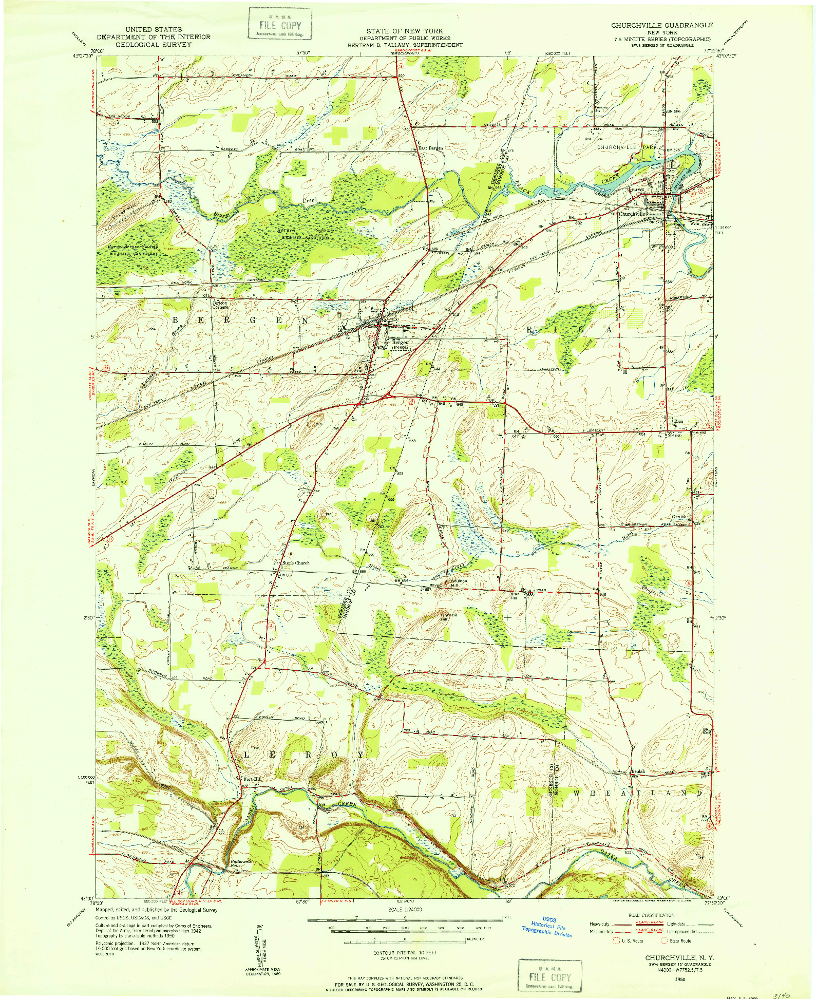 USGS 1:24000-SCALE QUADRANGLE FOR CHURCHVILLE, NY 1950