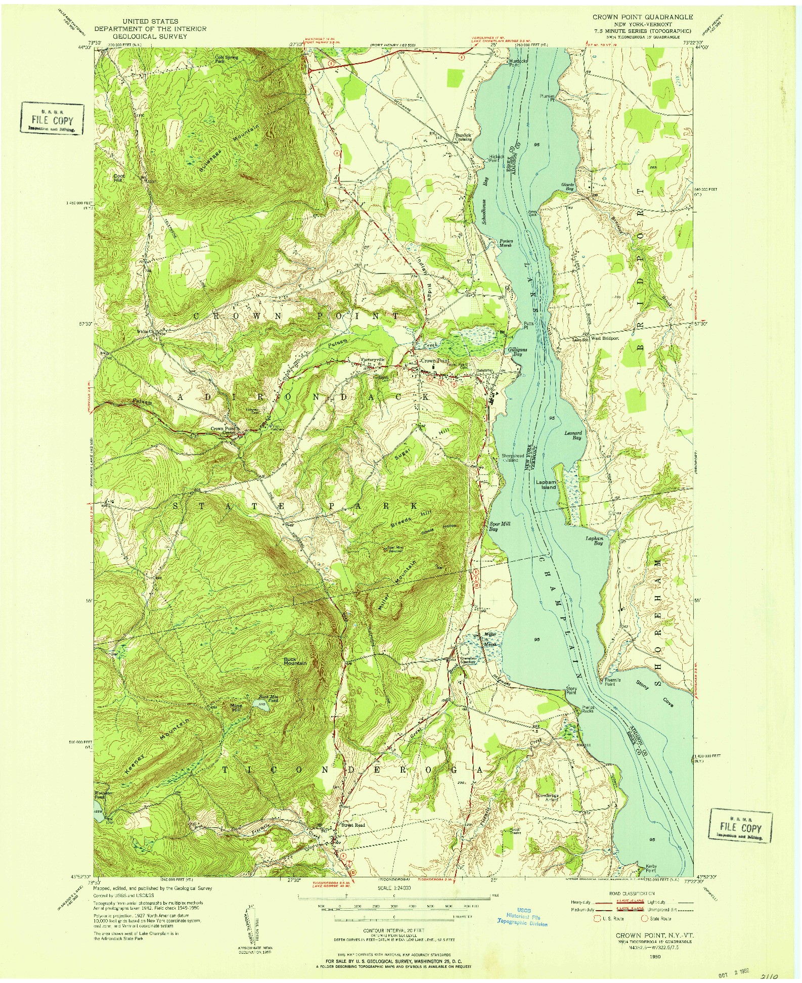 USGS 1:24000-SCALE QUADRANGLE FOR CROWN POINT, NY 1950