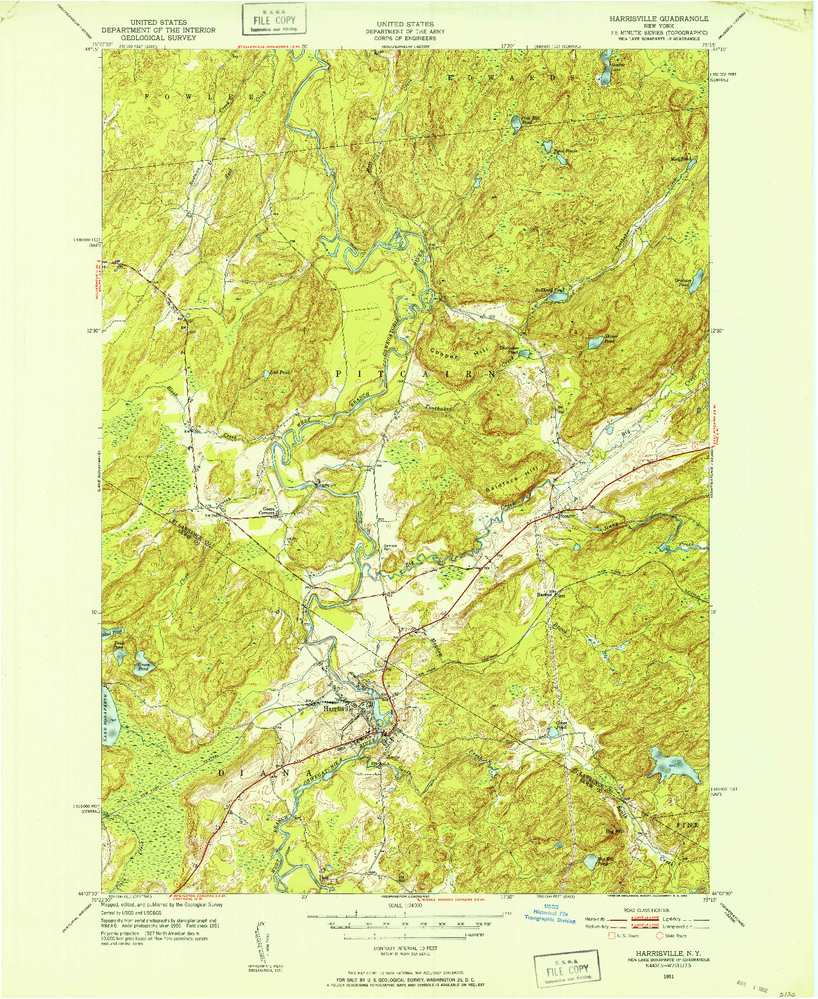 USGS 1:24000-SCALE QUADRANGLE FOR HARRISVILLE, NY 1951