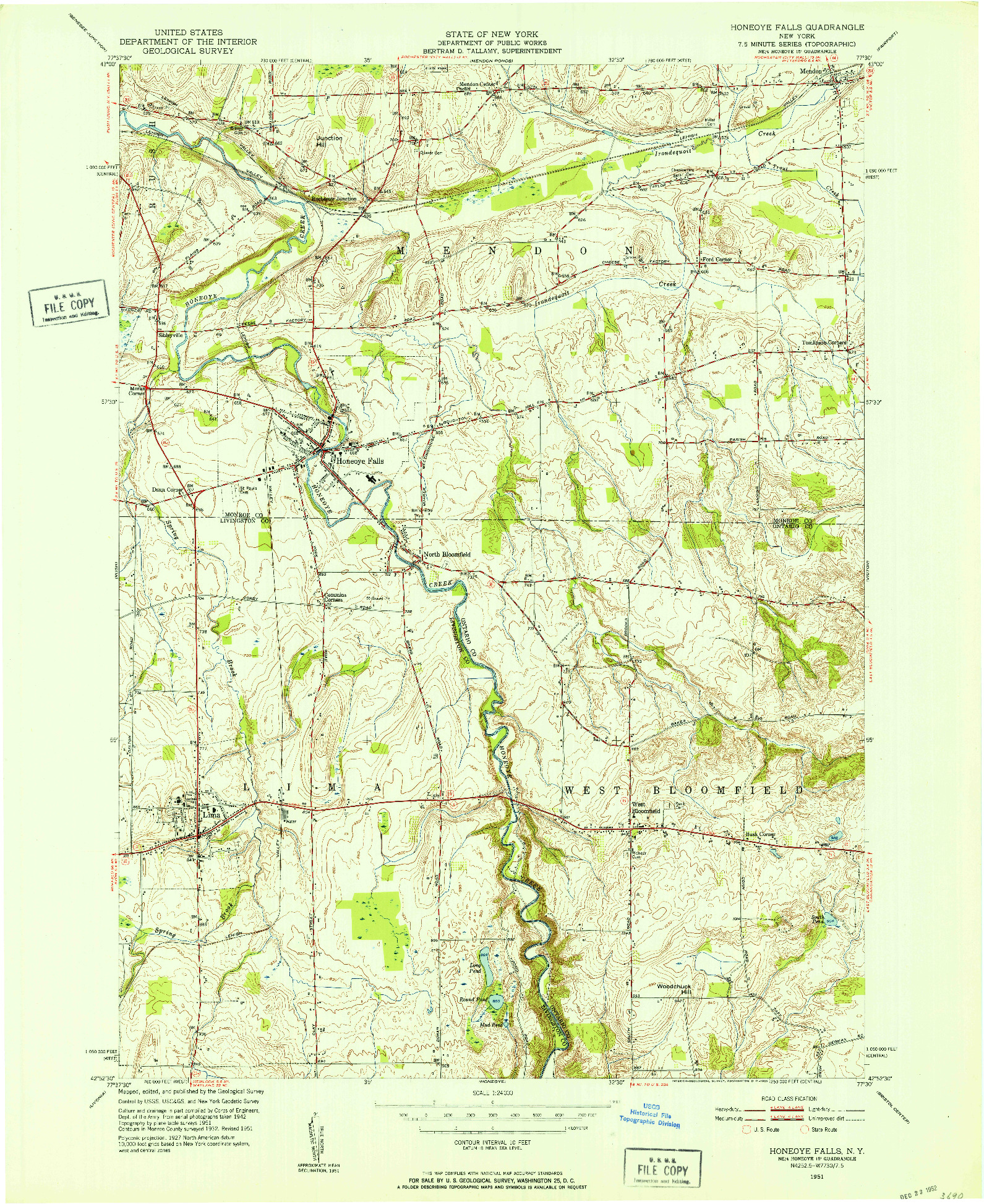 USGS 1:24000-SCALE QUADRANGLE FOR HONEOYE FALLS, NY 1951
