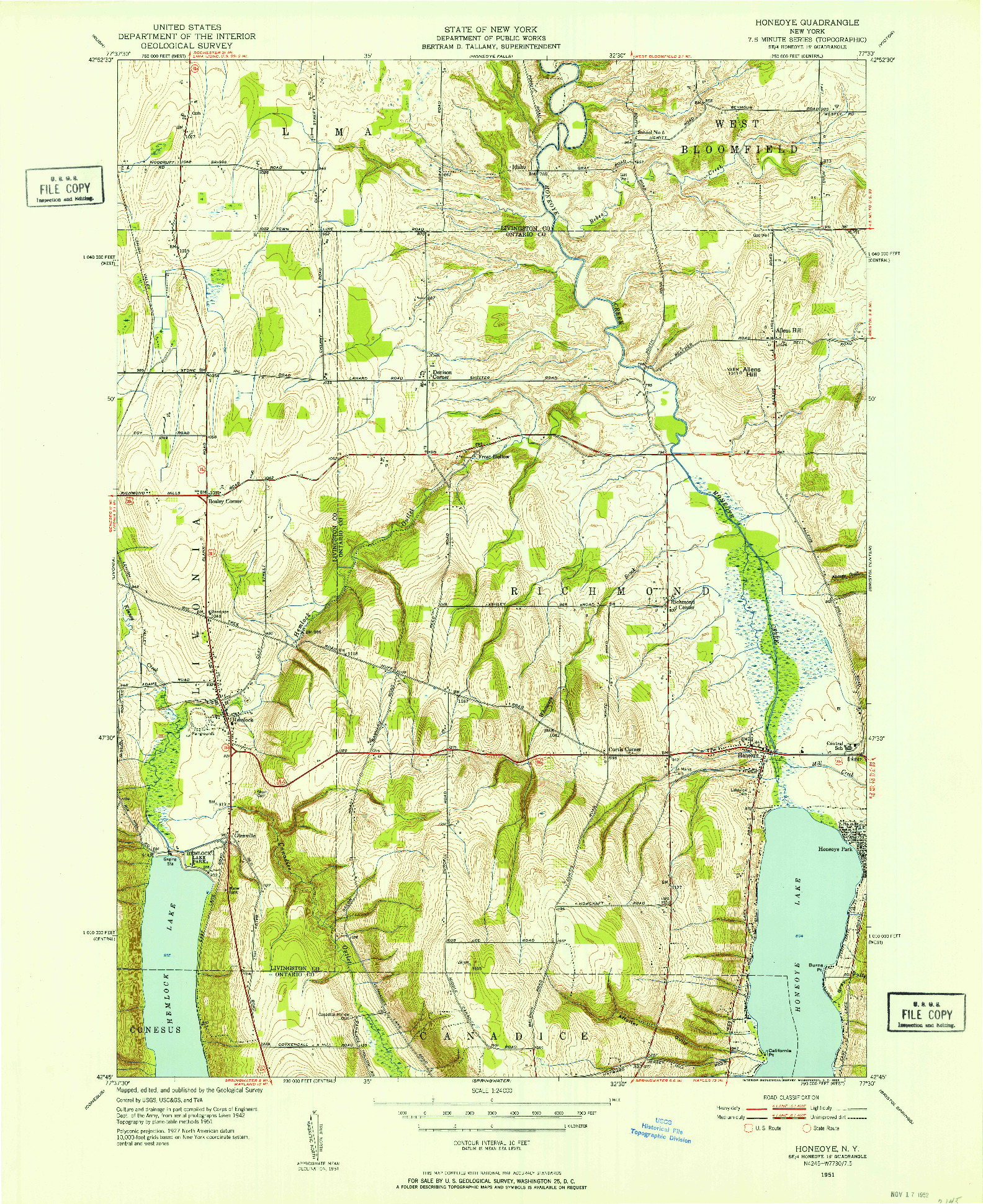 USGS 1:24000-SCALE QUADRANGLE FOR HONEOYE, NY 1951