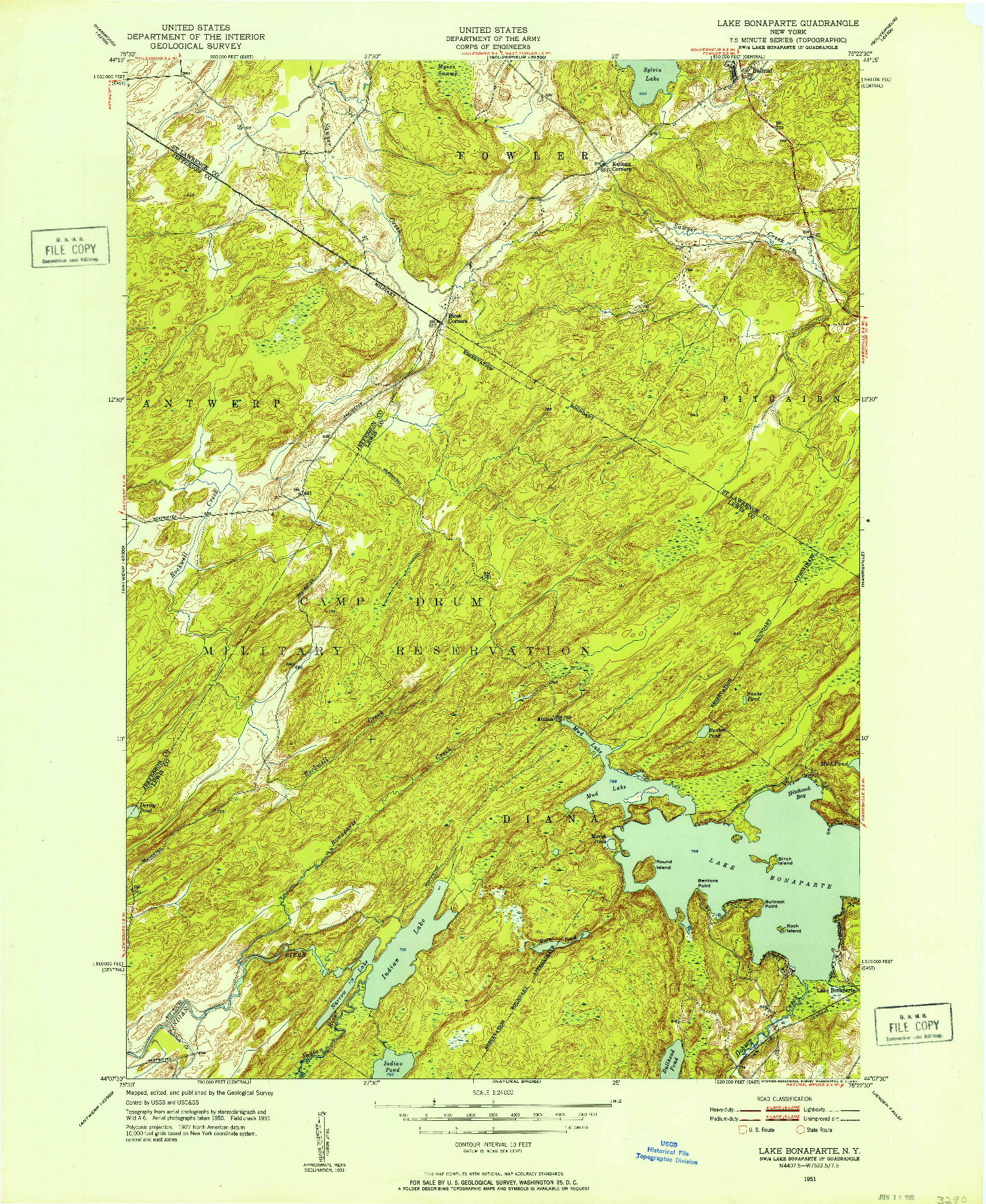 USGS 1:24000-SCALE QUADRANGLE FOR LAKE BONAPARTE, NY 1951