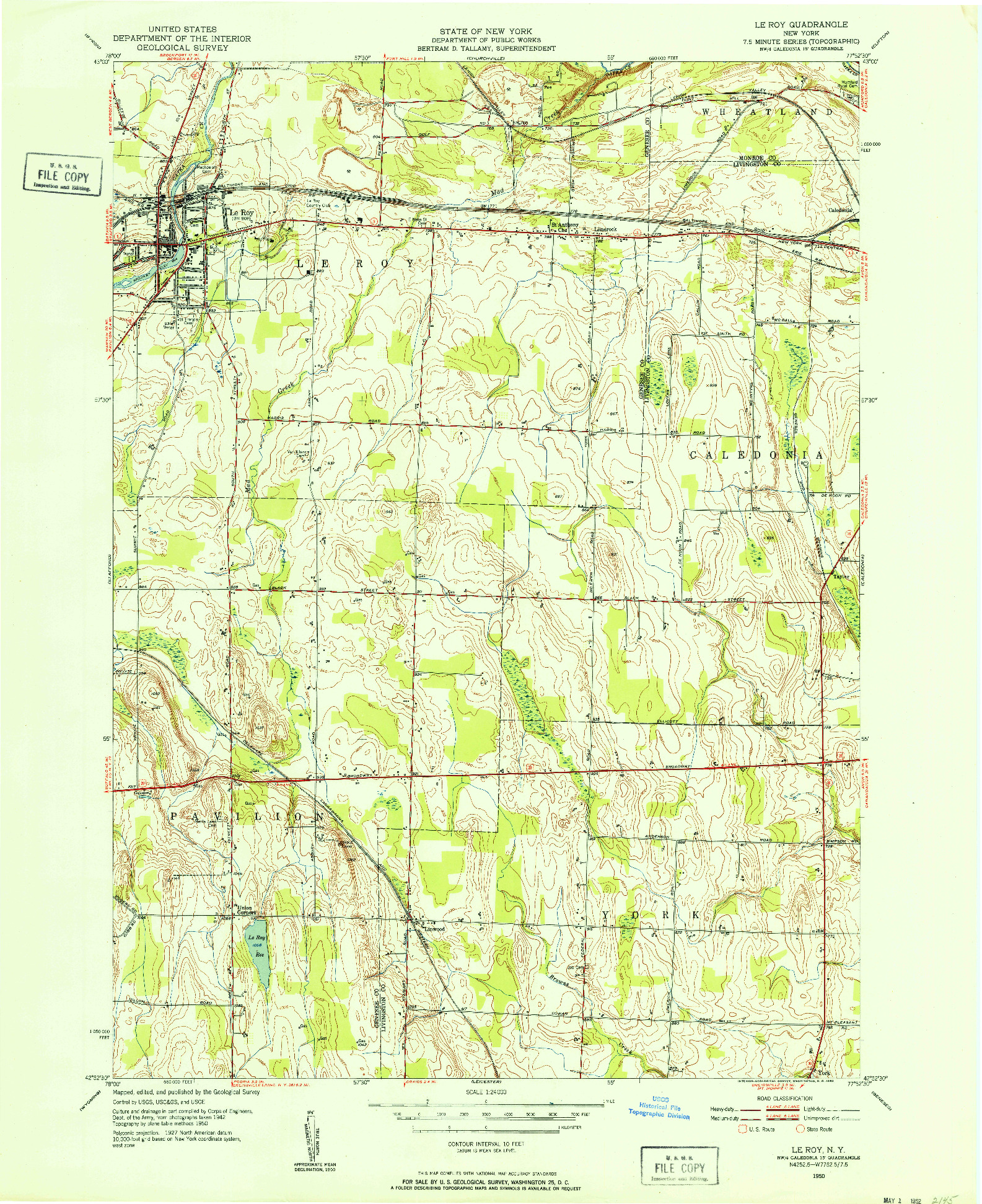 USGS 1:24000-SCALE QUADRANGLE FOR LE ROY, NY 1950
