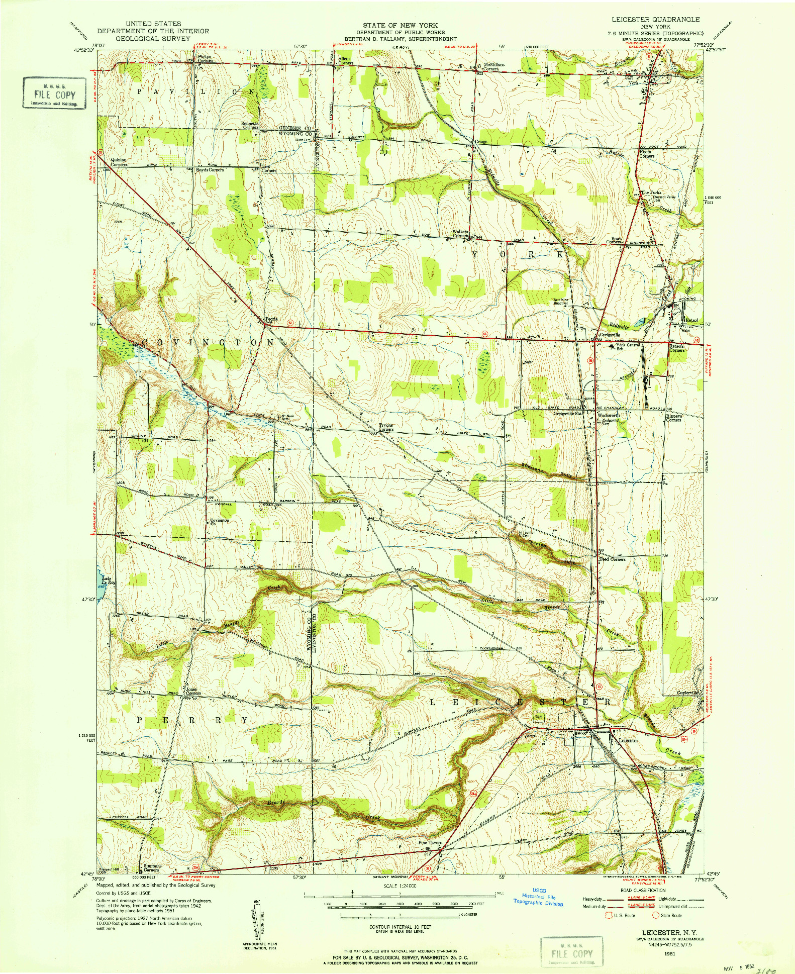 USGS 1:24000-SCALE QUADRANGLE FOR LEICESTER, NY 1951