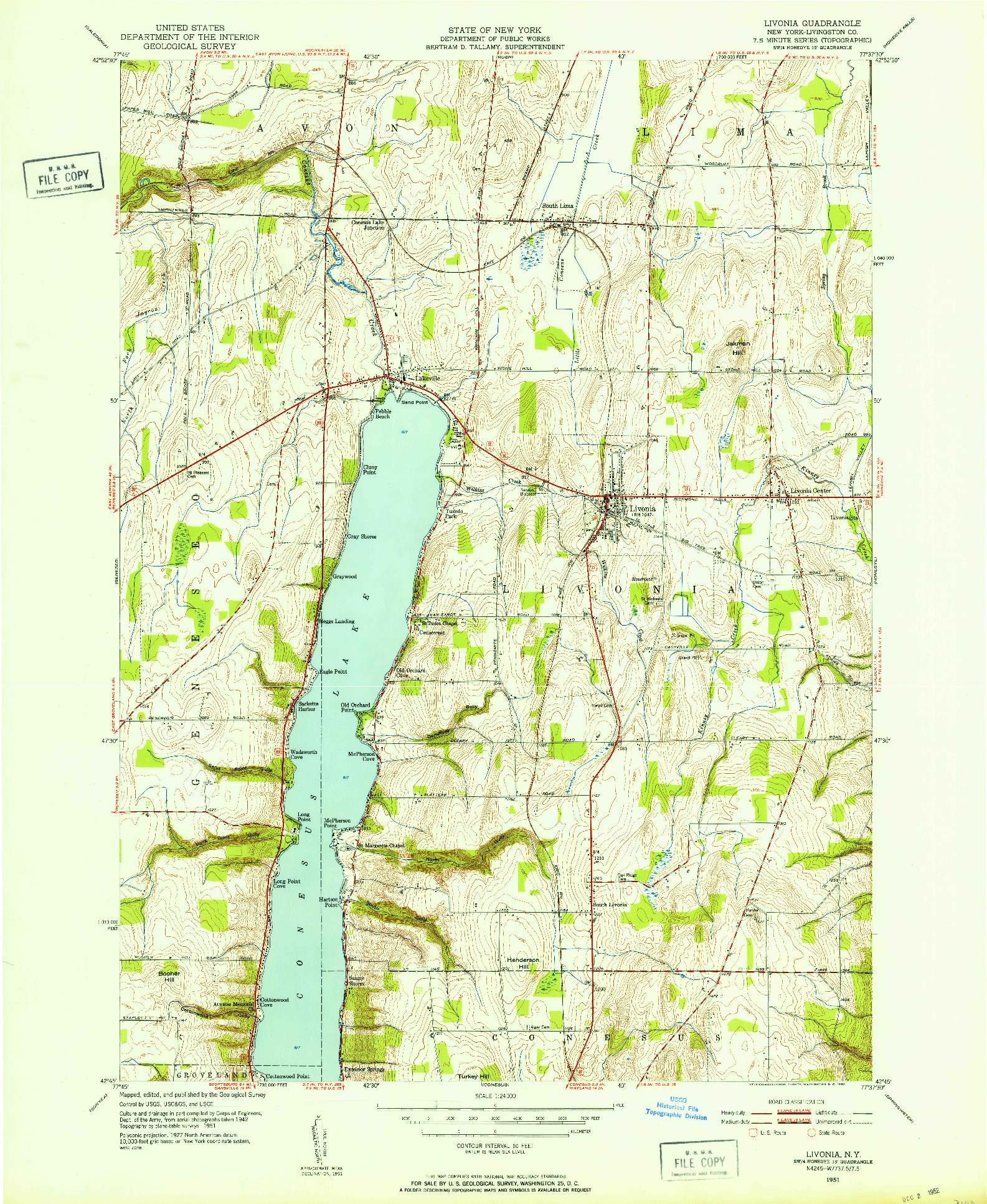 USGS 1:24000-SCALE QUADRANGLE FOR LIVONIA, NY 1951