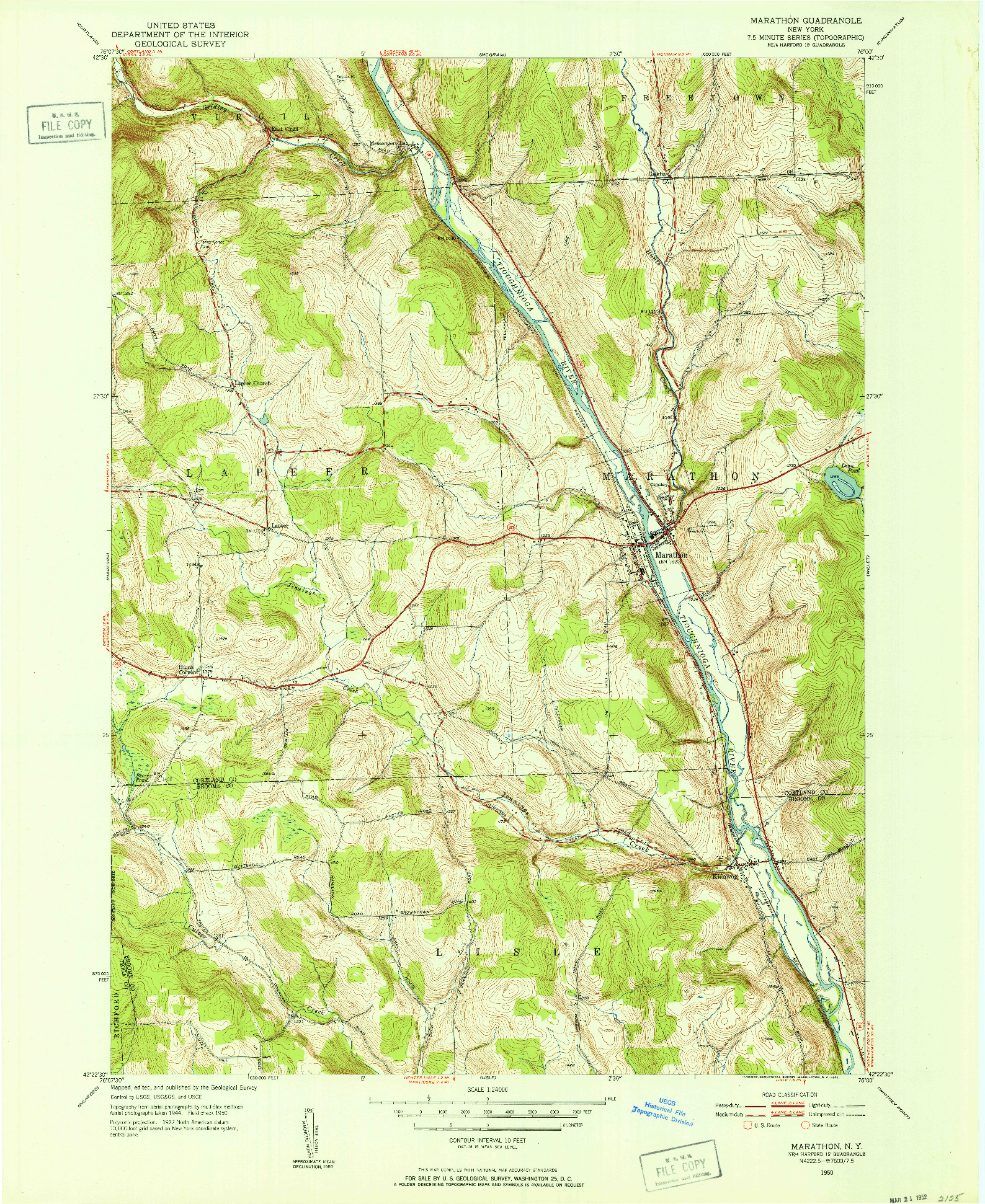 USGS 1:24000-SCALE QUADRANGLE FOR MARATHON, NY 1950