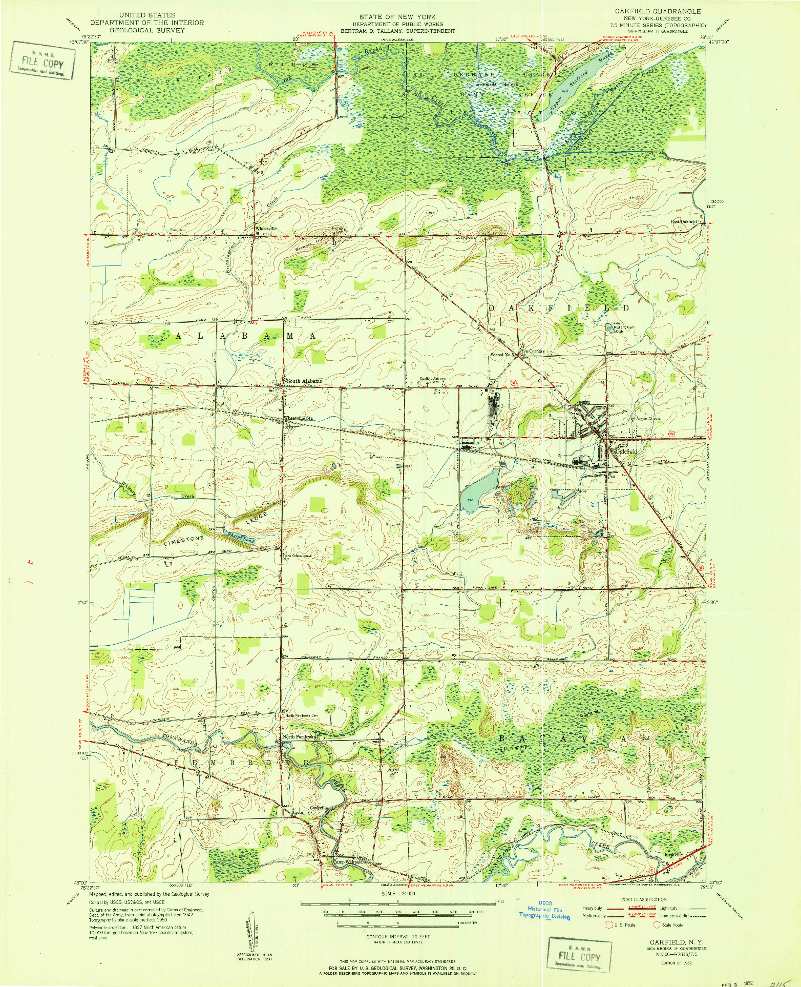 USGS 1:24000-SCALE QUADRANGLE FOR OAKFIELD, NY 1952
