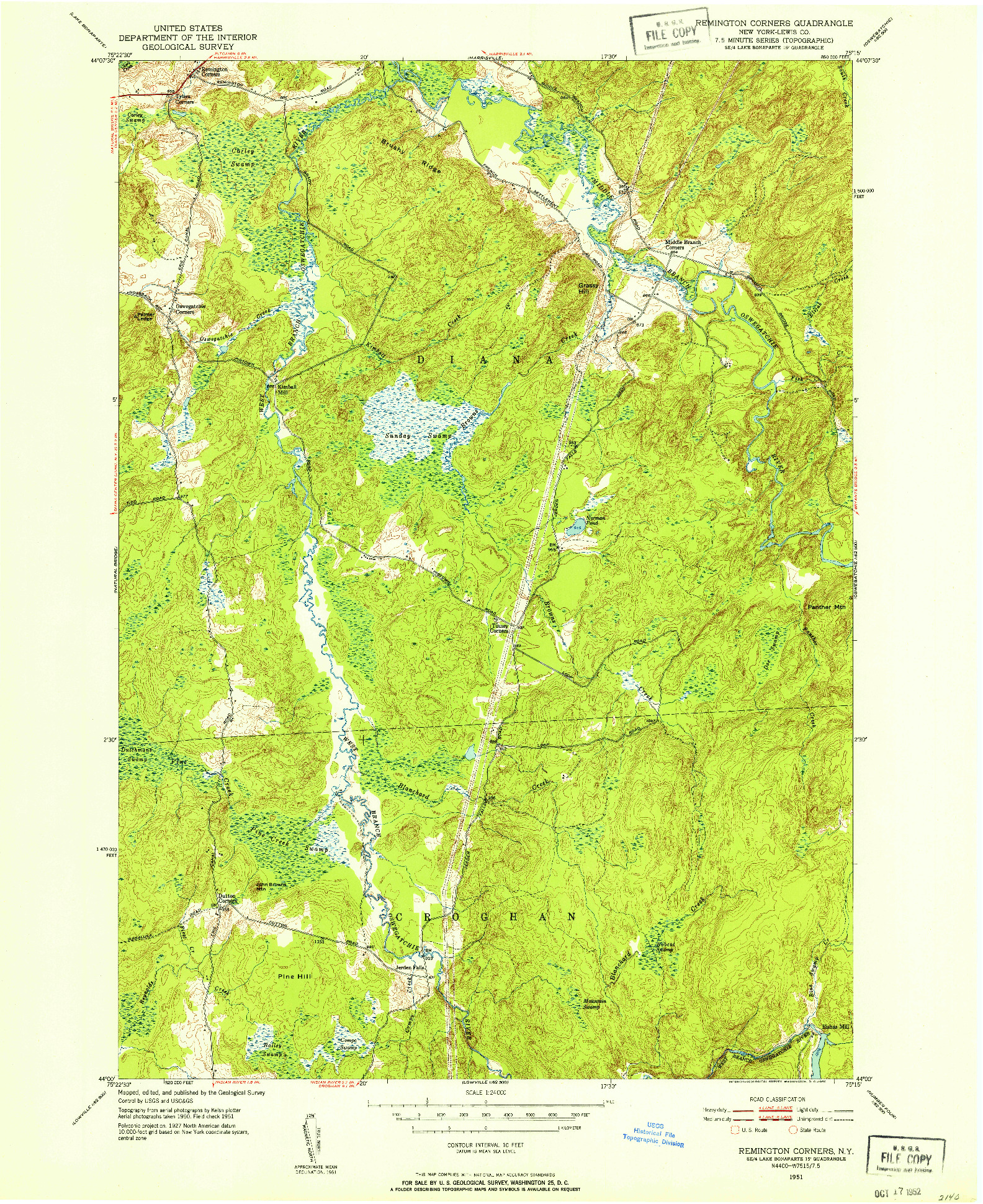 USGS 1:24000-SCALE QUADRANGLE FOR REMINGTON CORNERS, NY 1951