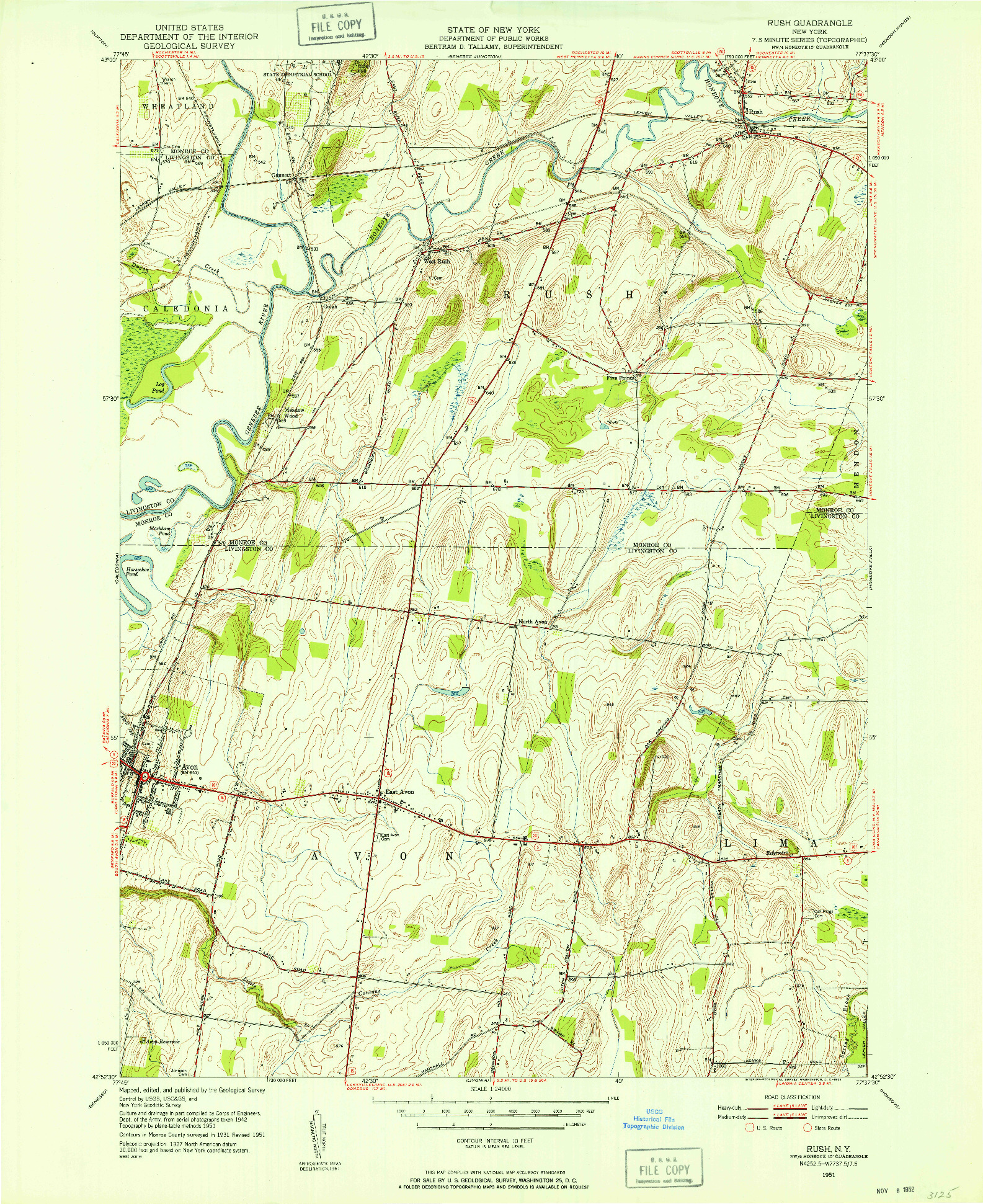 USGS 1:24000-SCALE QUADRANGLE FOR RUSH, NY 1951