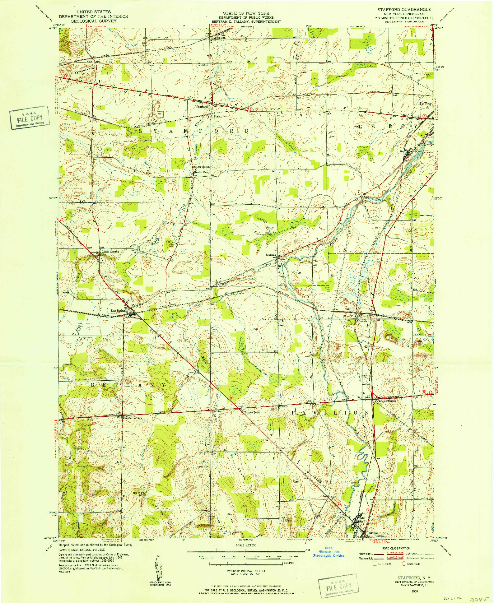 USGS 1:24000-SCALE QUADRANGLE FOR STAFFORD, NY 1950
