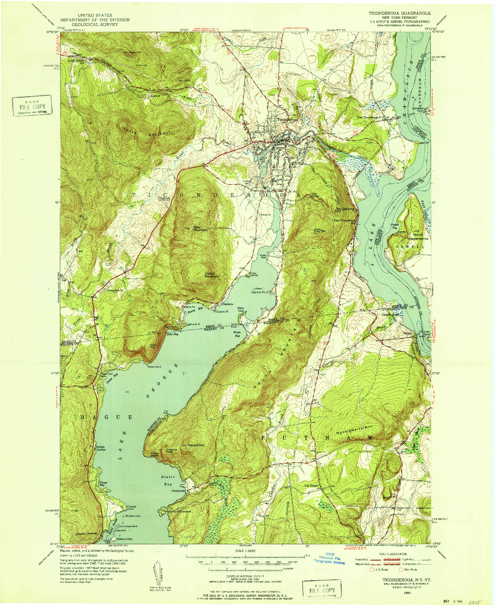 USGS 1:24000-SCALE QUADRANGLE FOR TICONDEROGA, NY 1950
