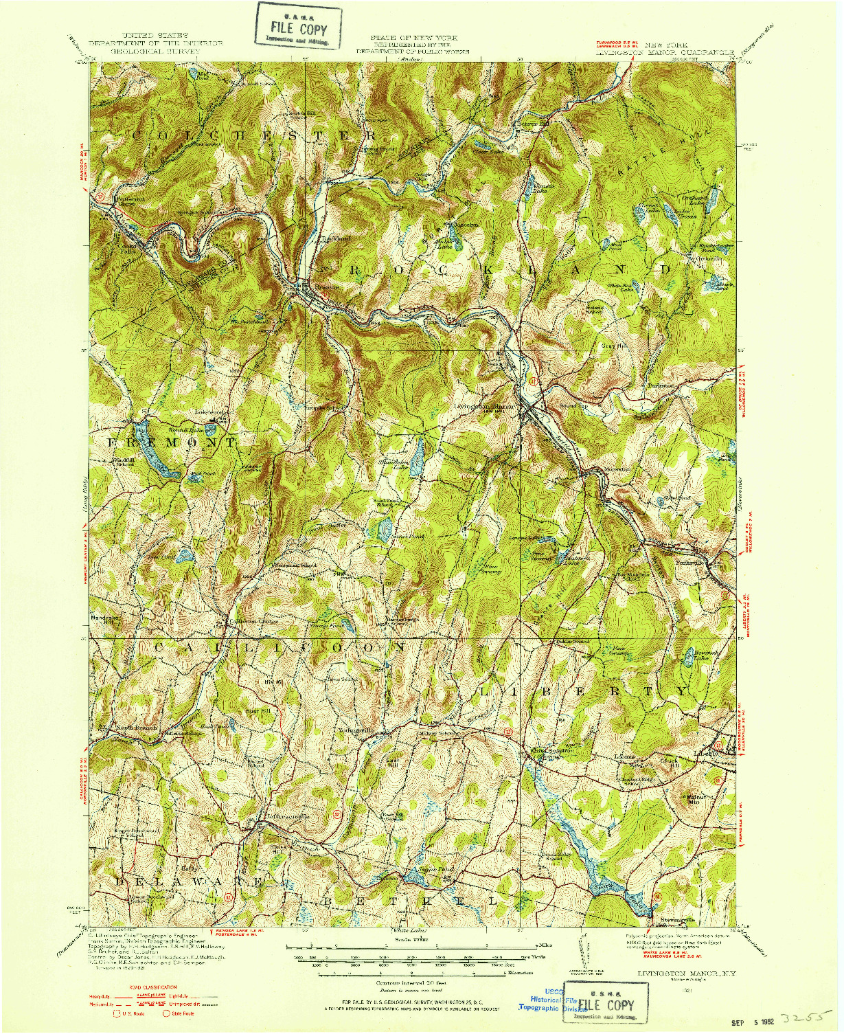 USGS 1:62500-SCALE QUADRANGLE FOR LIVINGSTON MANOR, NY 1921