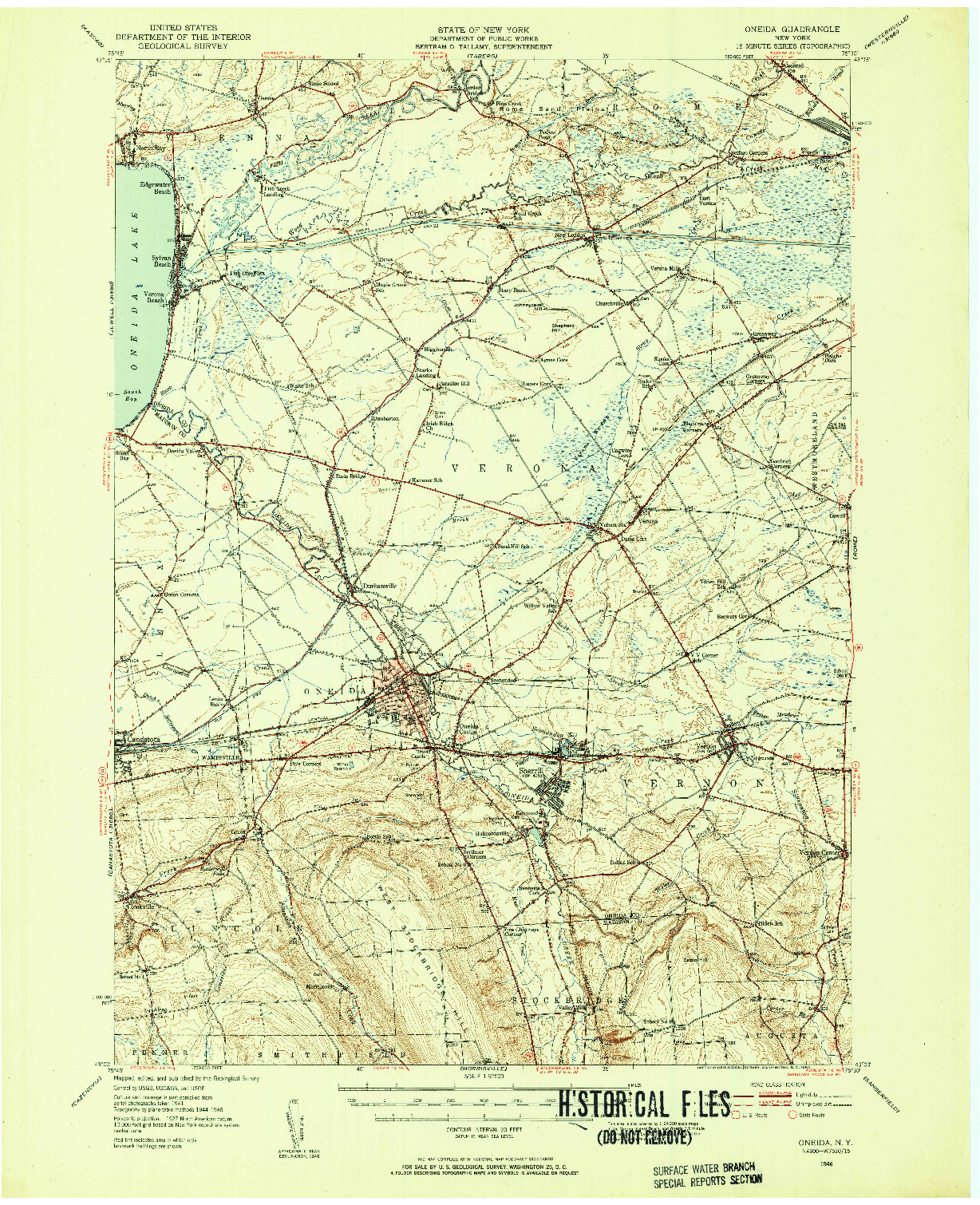 USGS 1:62500-SCALE QUADRANGLE FOR ONEIDA, NY 1946