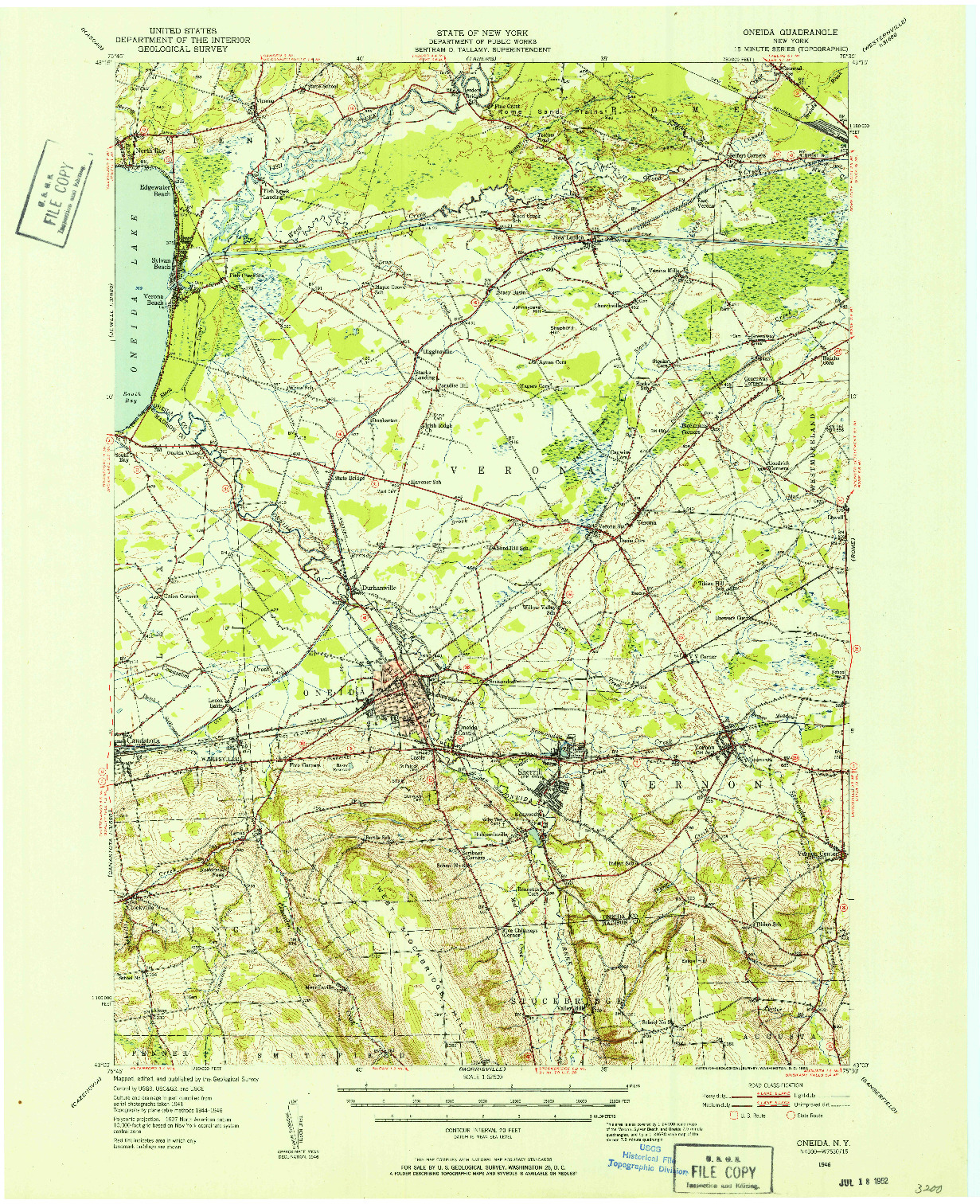 USGS 1:62500-SCALE QUADRANGLE FOR ONEIDA, NY 1946