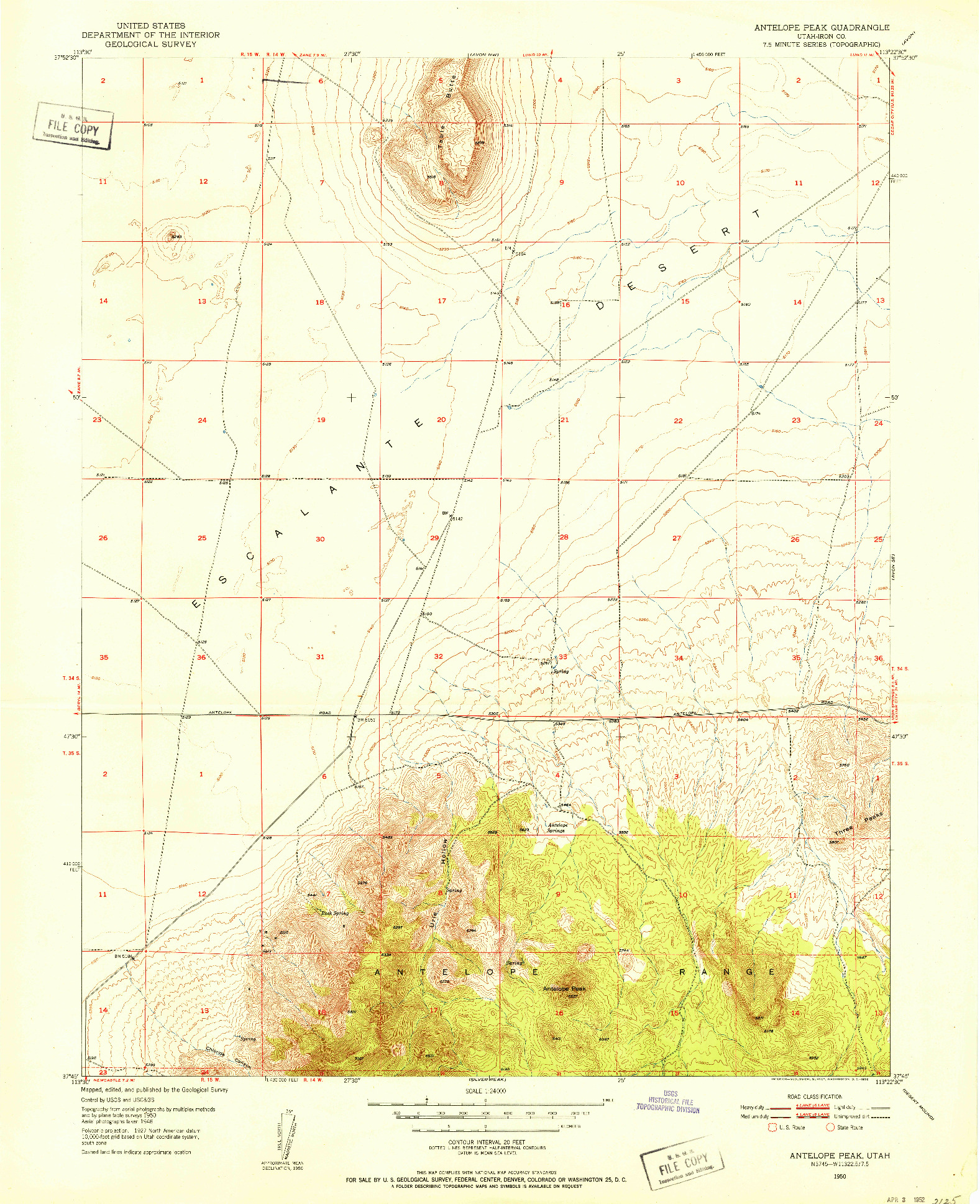 USGS 1:24000-SCALE QUADRANGLE FOR ANTELOPE PEAK, UT 1950