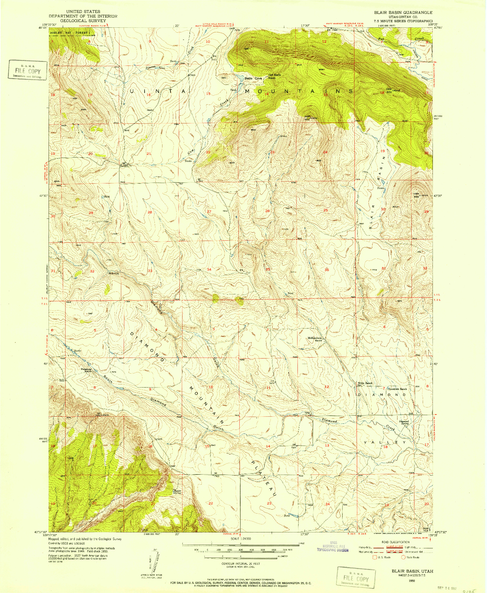 USGS 1:24000-SCALE QUADRANGLE FOR BLAIR BASIN, UT 1950