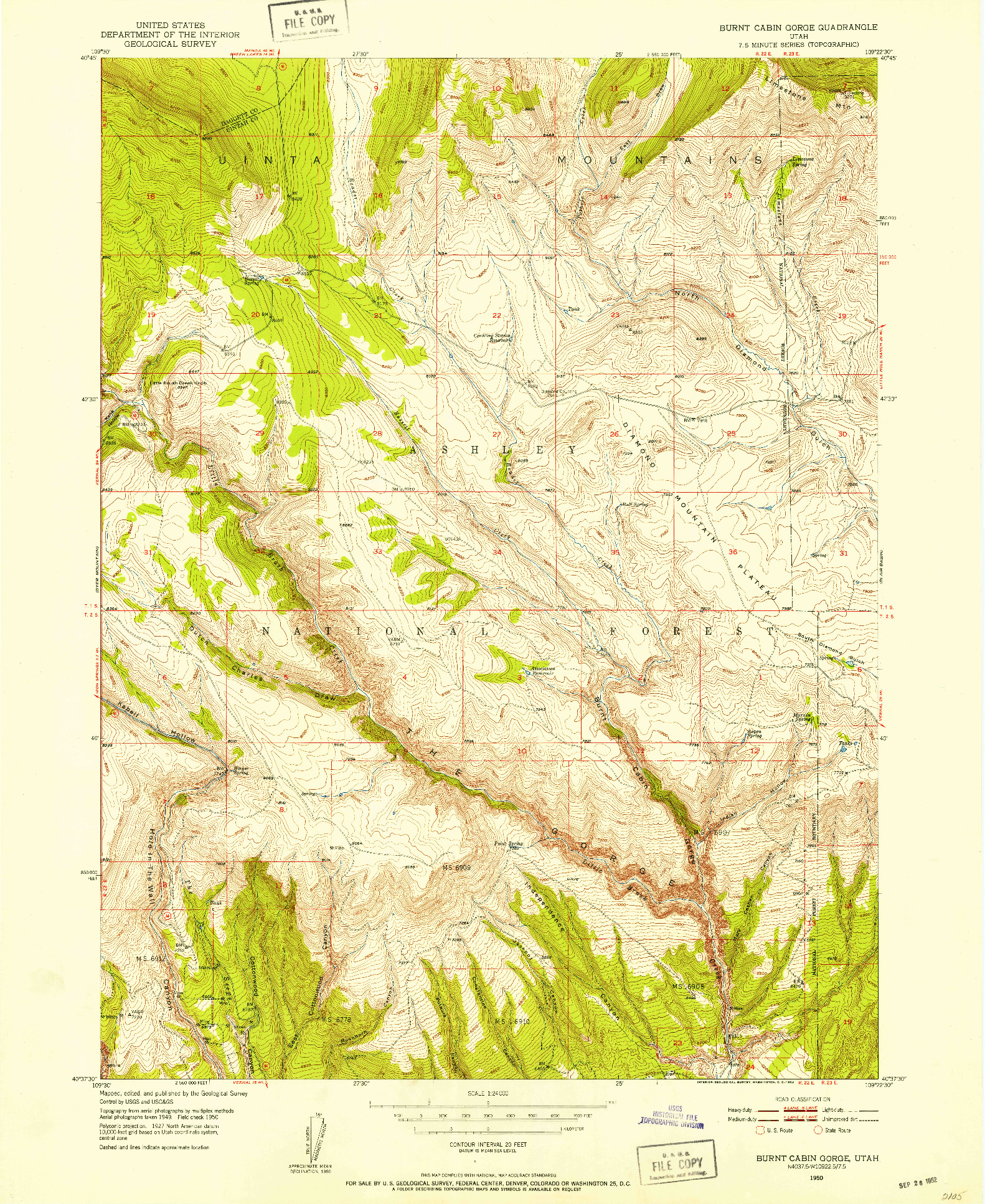 USGS 1:24000-SCALE QUADRANGLE FOR BURNT CABIN GORGE, UT 1950