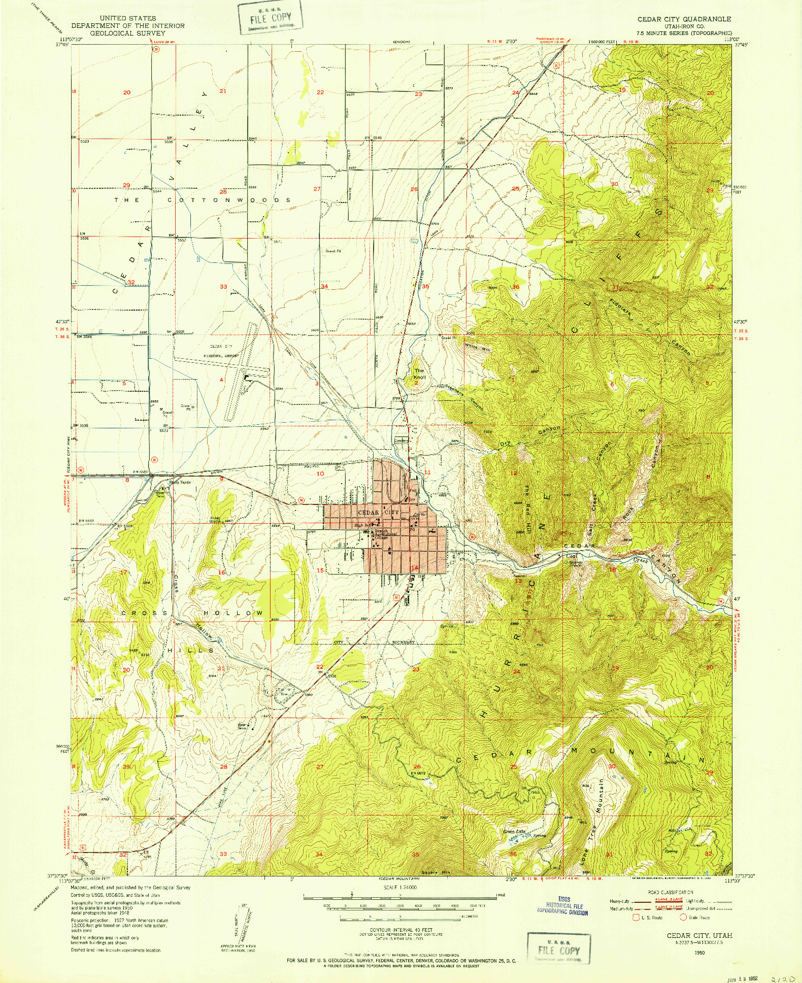 USGS 1:24000-SCALE QUADRANGLE FOR CEDAR CITY, UT 1950