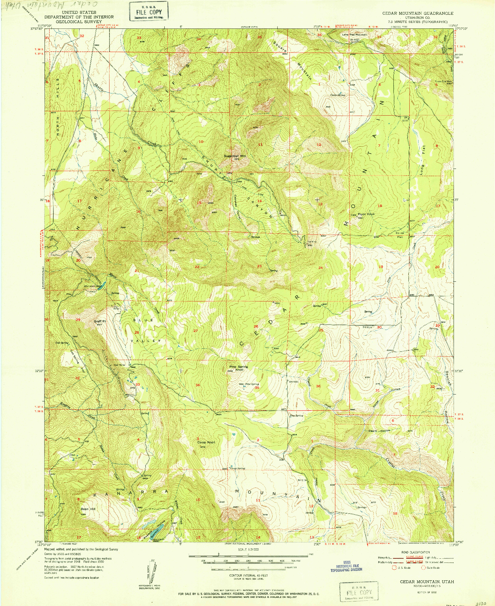 USGS 1:24000-SCALE QUADRANGLE FOR CEDAR MOUNTAIN, UT 1952