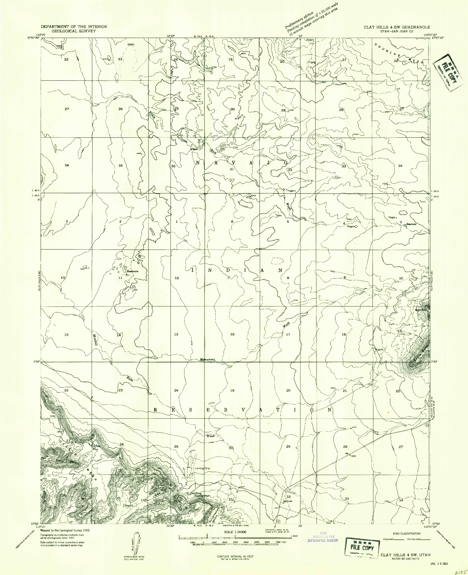 USGS 1:24000-SCALE QUADRANGLE FOR CLAY HILLS 4 SW, UT 1952