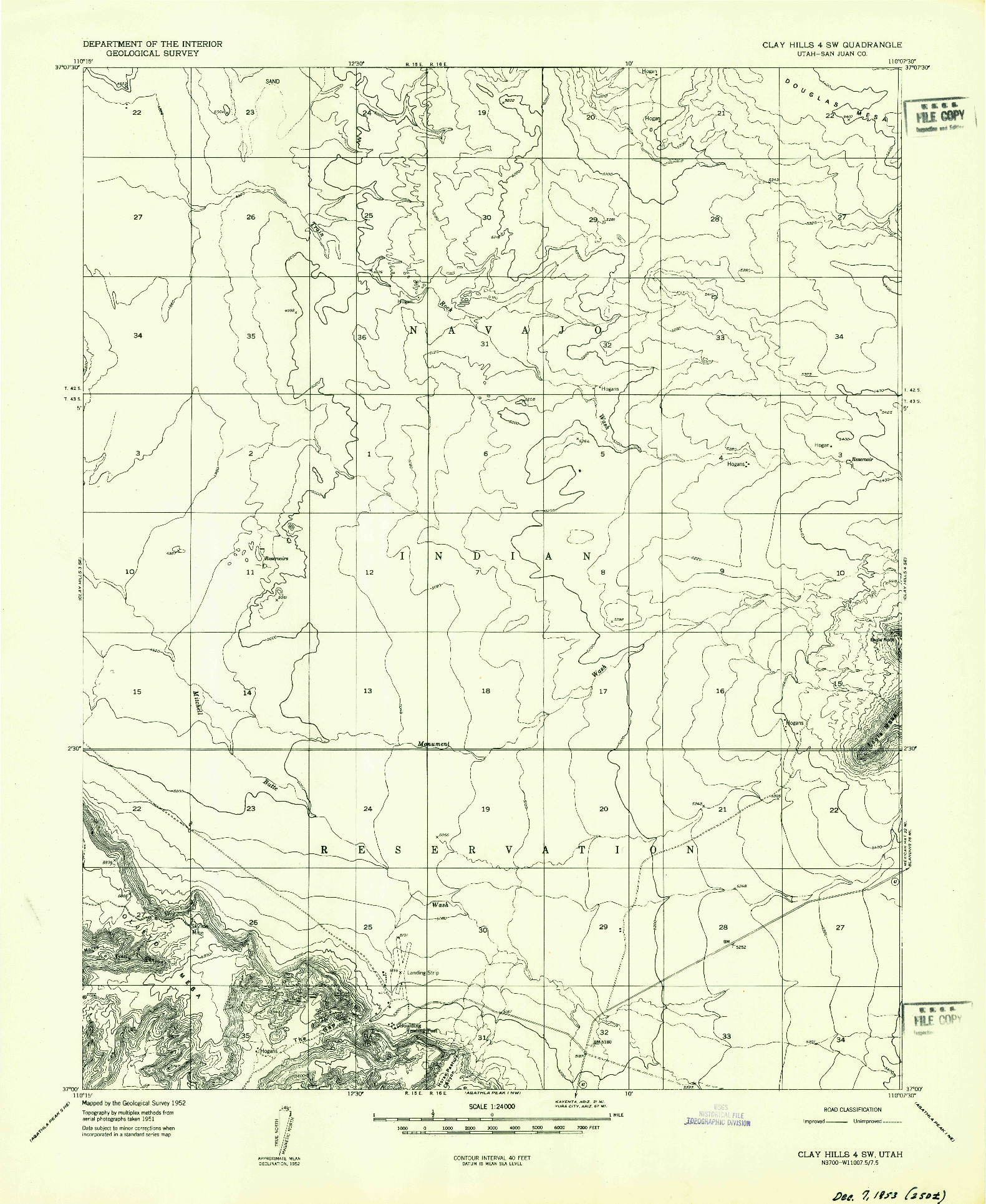 USGS 1:24000-SCALE QUADRANGLE FOR CLAY HILLS 4 SW, UT 1952