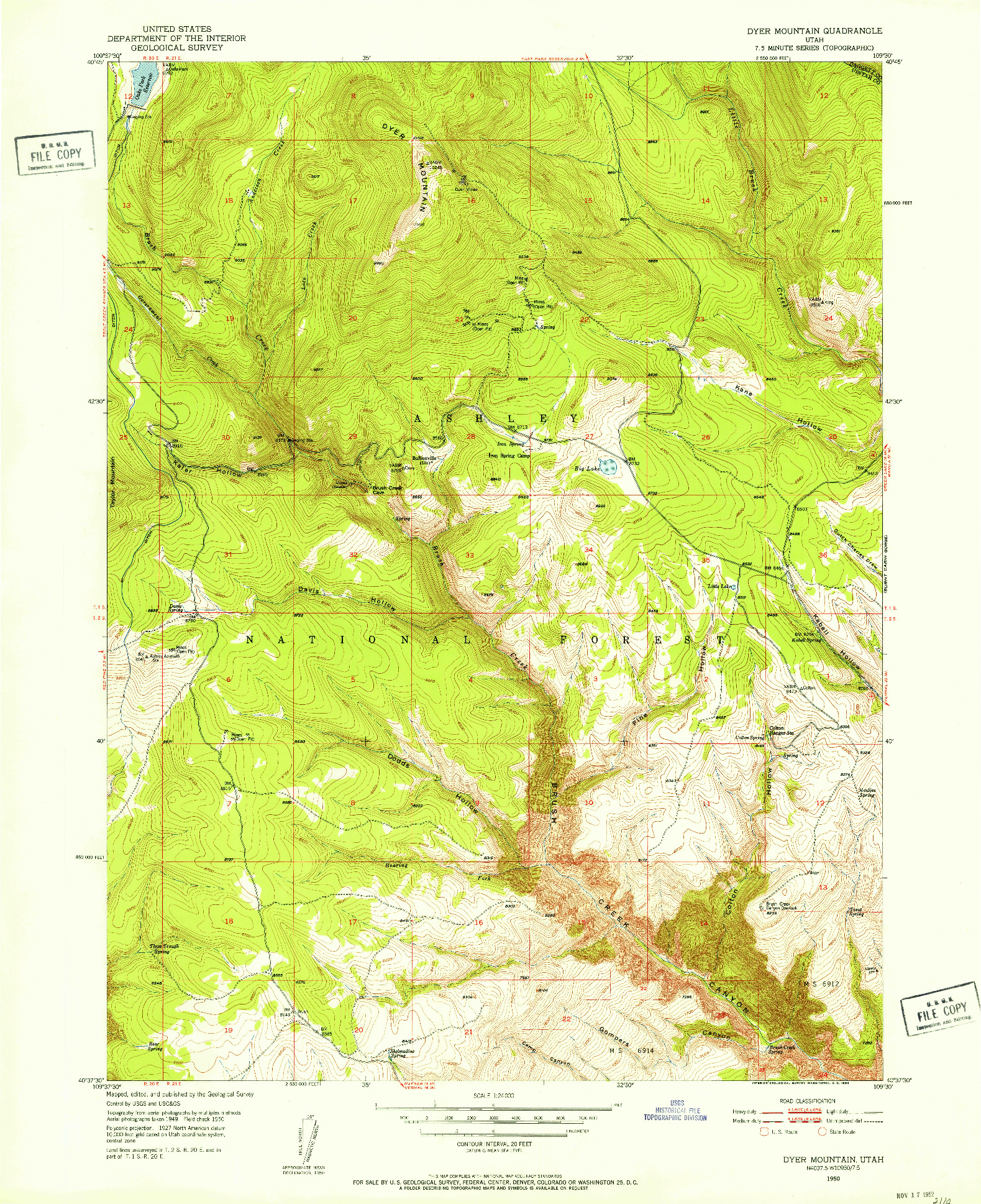 USGS 1:24000-SCALE QUADRANGLE FOR DYER MOUNTAIN, UT 1950