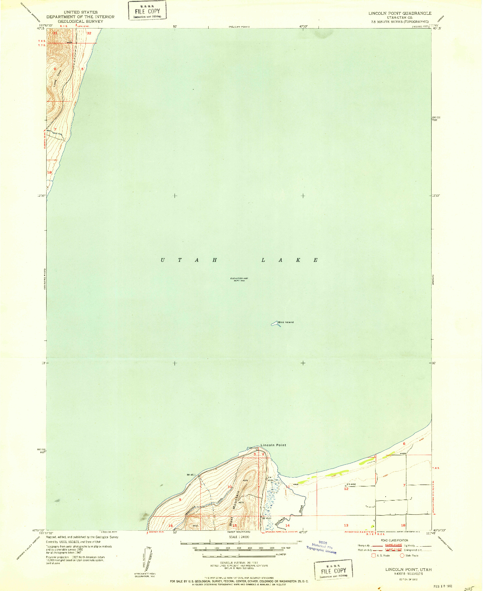 USGS 1:24000-SCALE QUADRANGLE FOR LINCOLN POINT, UT 1952