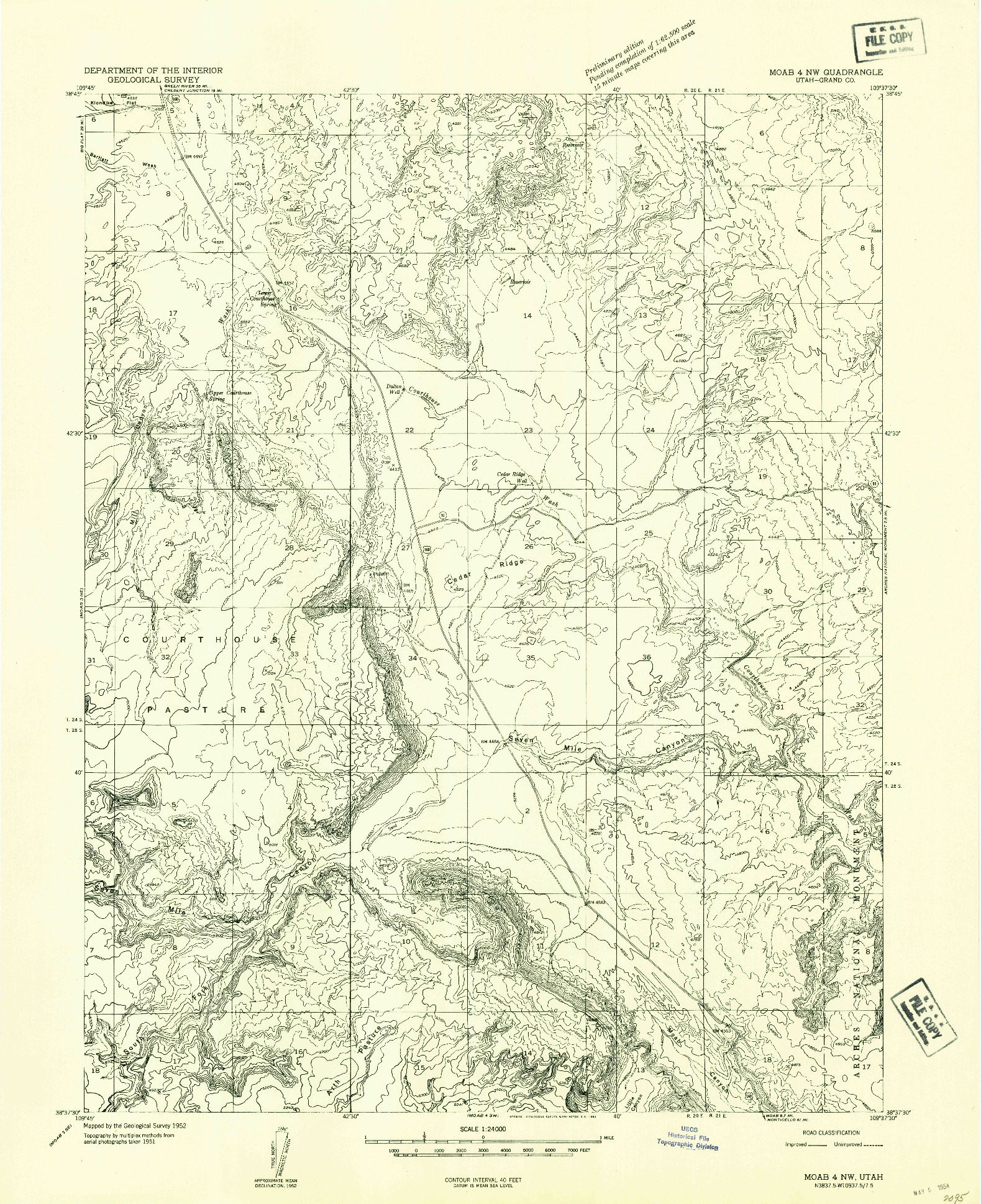 USGS 1:24000-SCALE QUADRANGLE FOR MOAB 4 NW, UT 1952