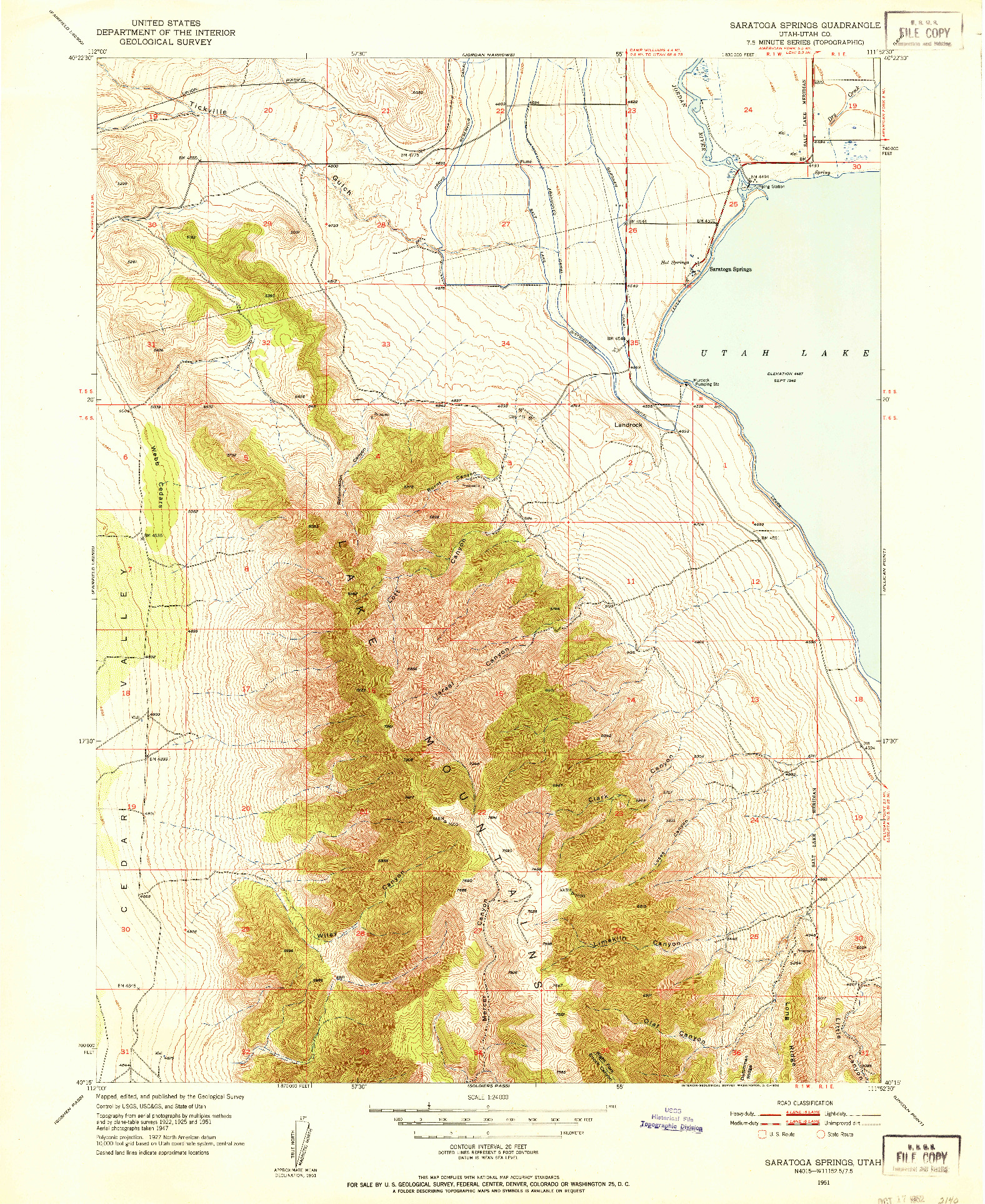 USGS 1:24000-SCALE QUADRANGLE FOR SARATOGA SPRINGS, UT 1951