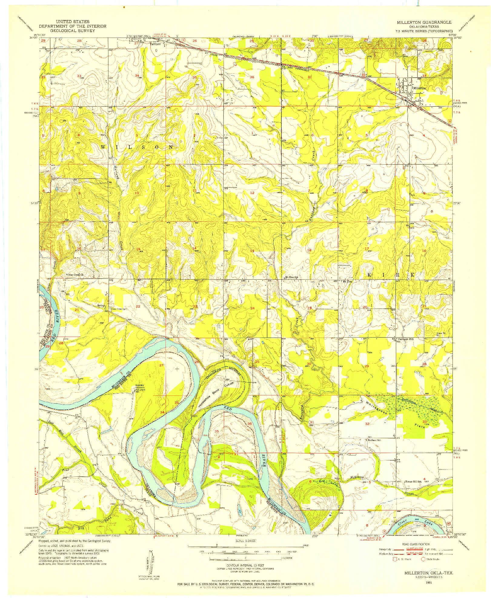 USGS 1:24000-SCALE QUADRANGLE FOR MILLERTON, OK 1951