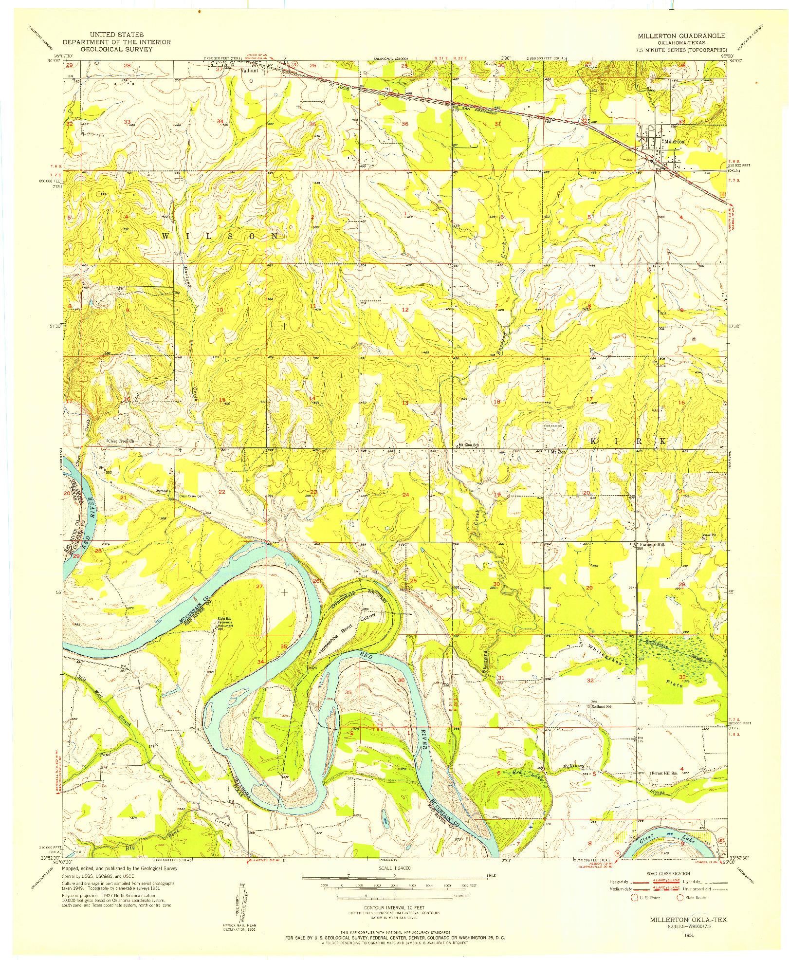 USGS 1:24000-SCALE QUADRANGLE FOR MILLERTON, OK 1951