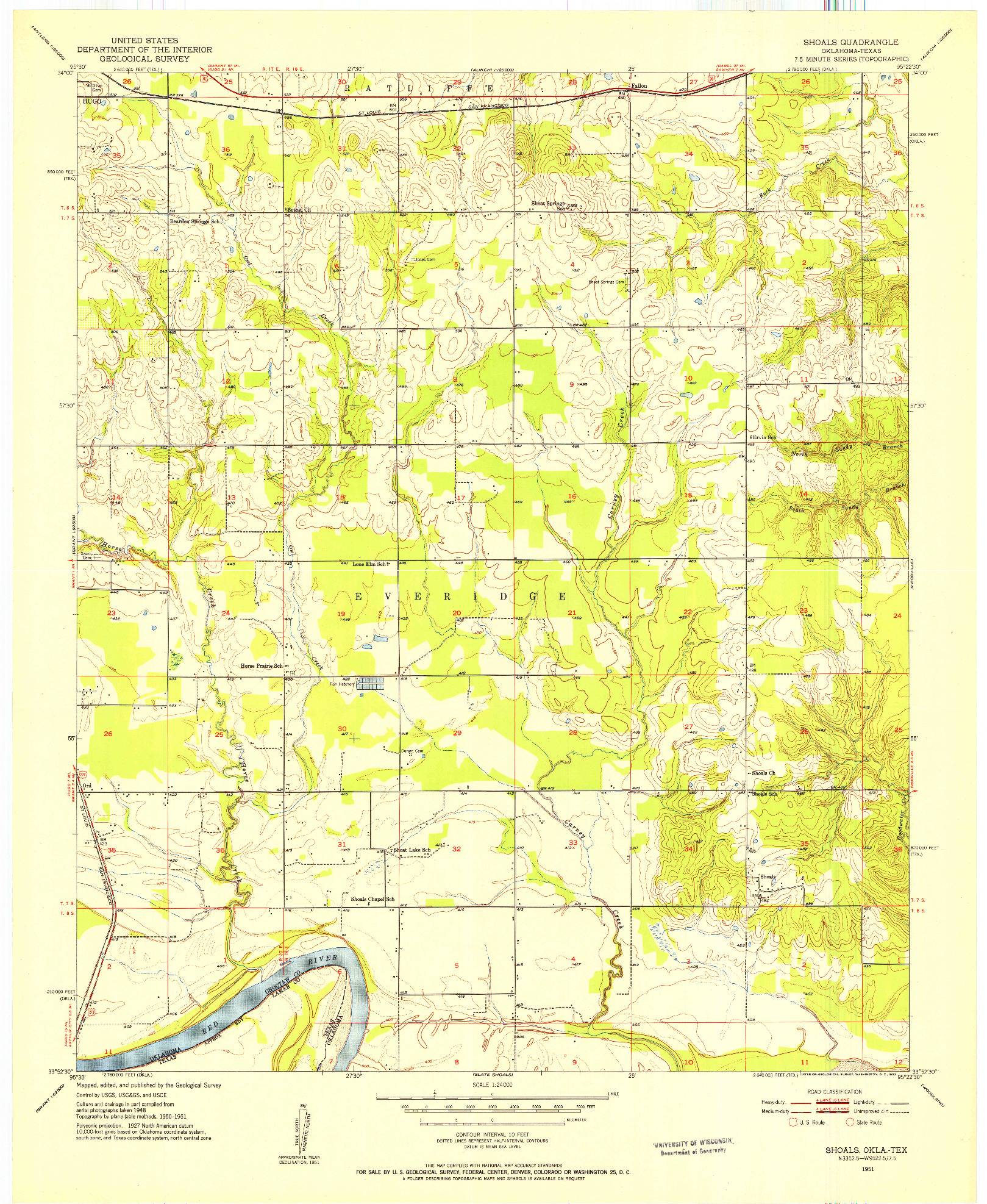 USGS 1:24000-SCALE QUADRANGLE FOR SHOALS, OK 1951
