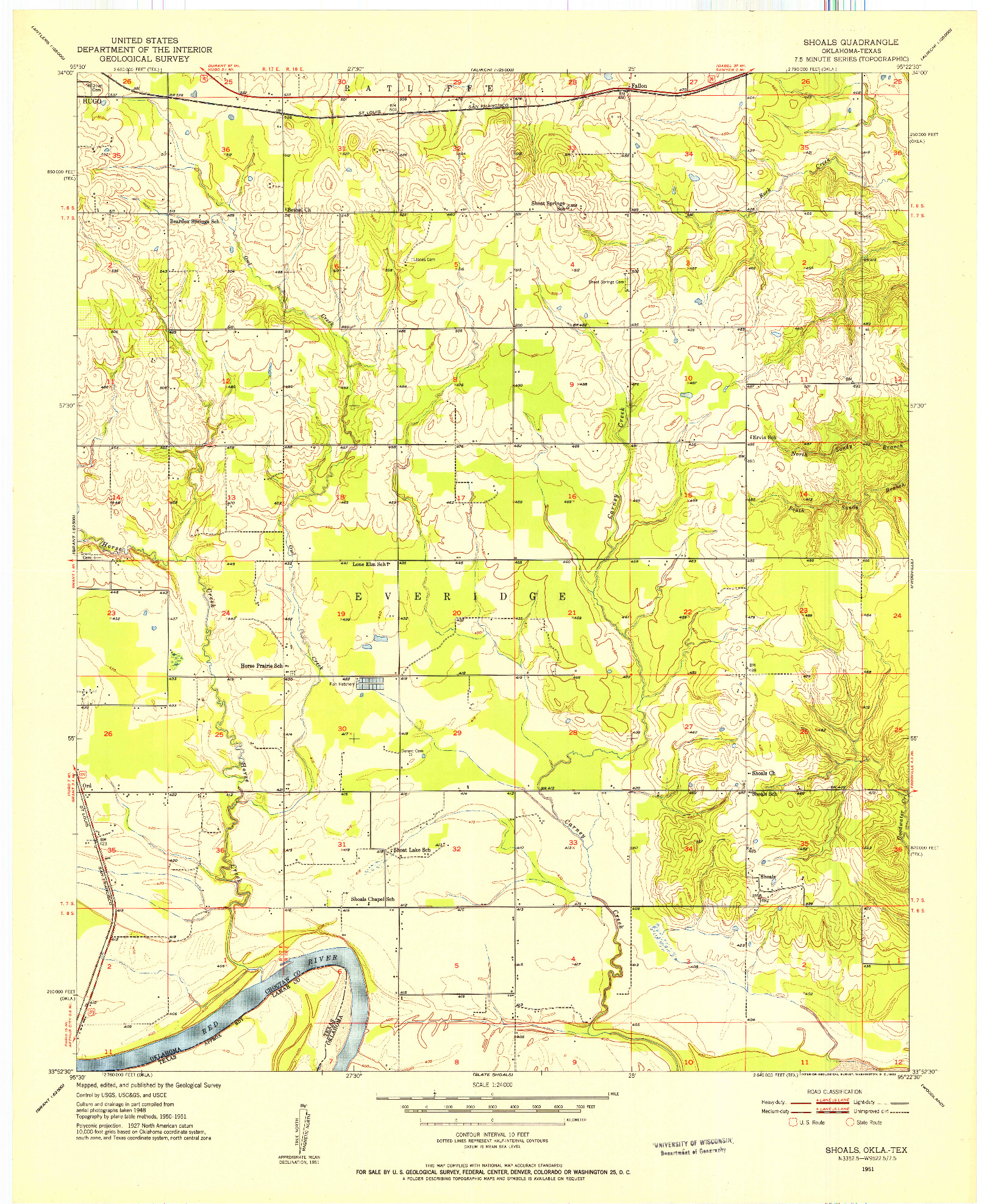 USGS 1:24000-SCALE QUADRANGLE FOR SHOALS, OK 1951