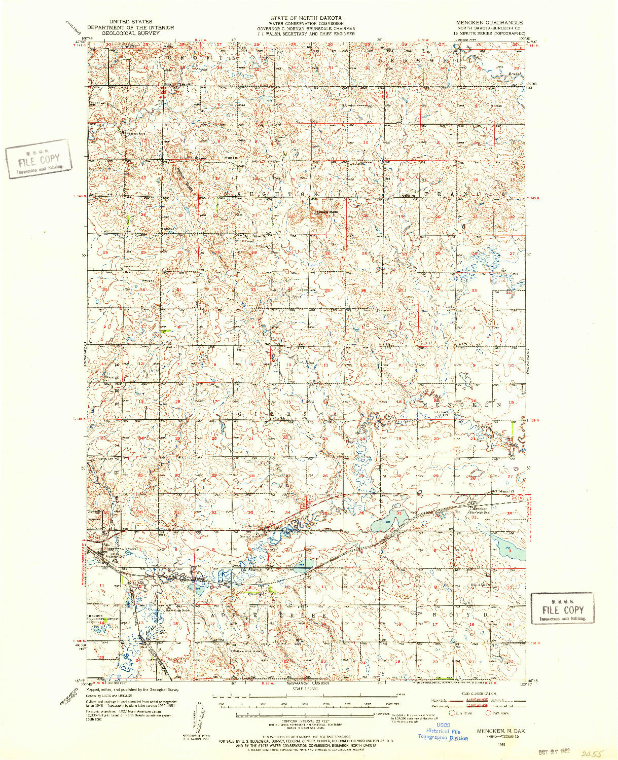 USGS 1:62500-SCALE QUADRANGLE FOR MENOKEN, ND 1951