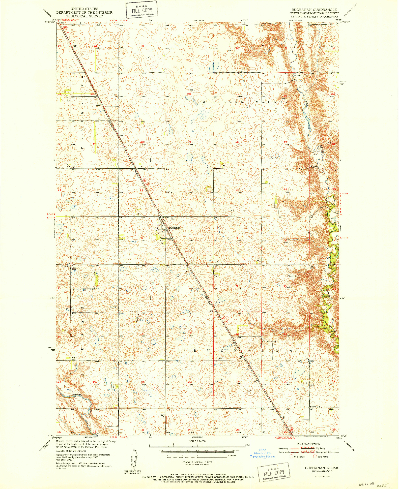 USGS 1:24000-SCALE QUADRANGLE FOR BUCHANAN, ND 1952